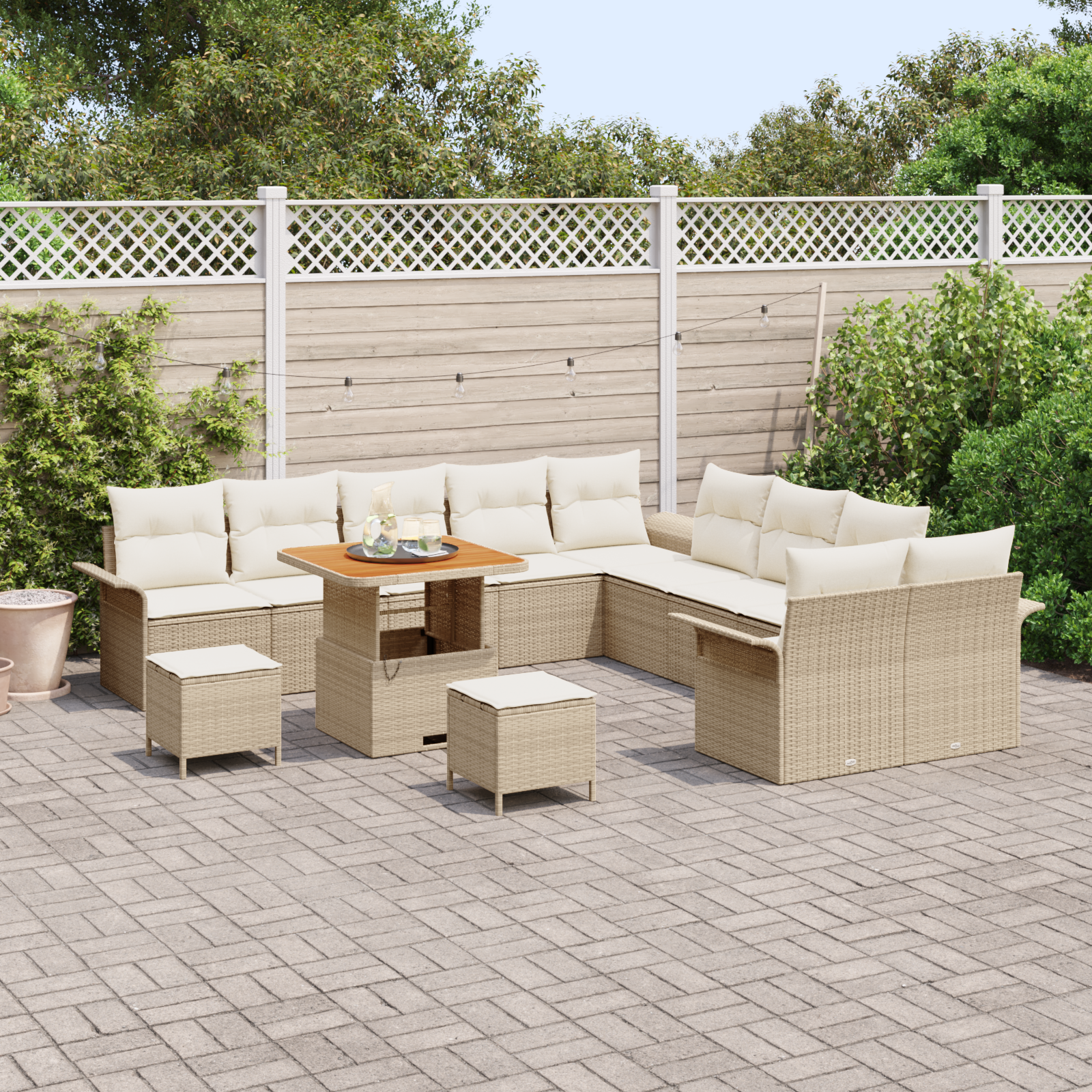 vidaXL 13-delige Tuinbankenset met kussens poly rattan acacia beige