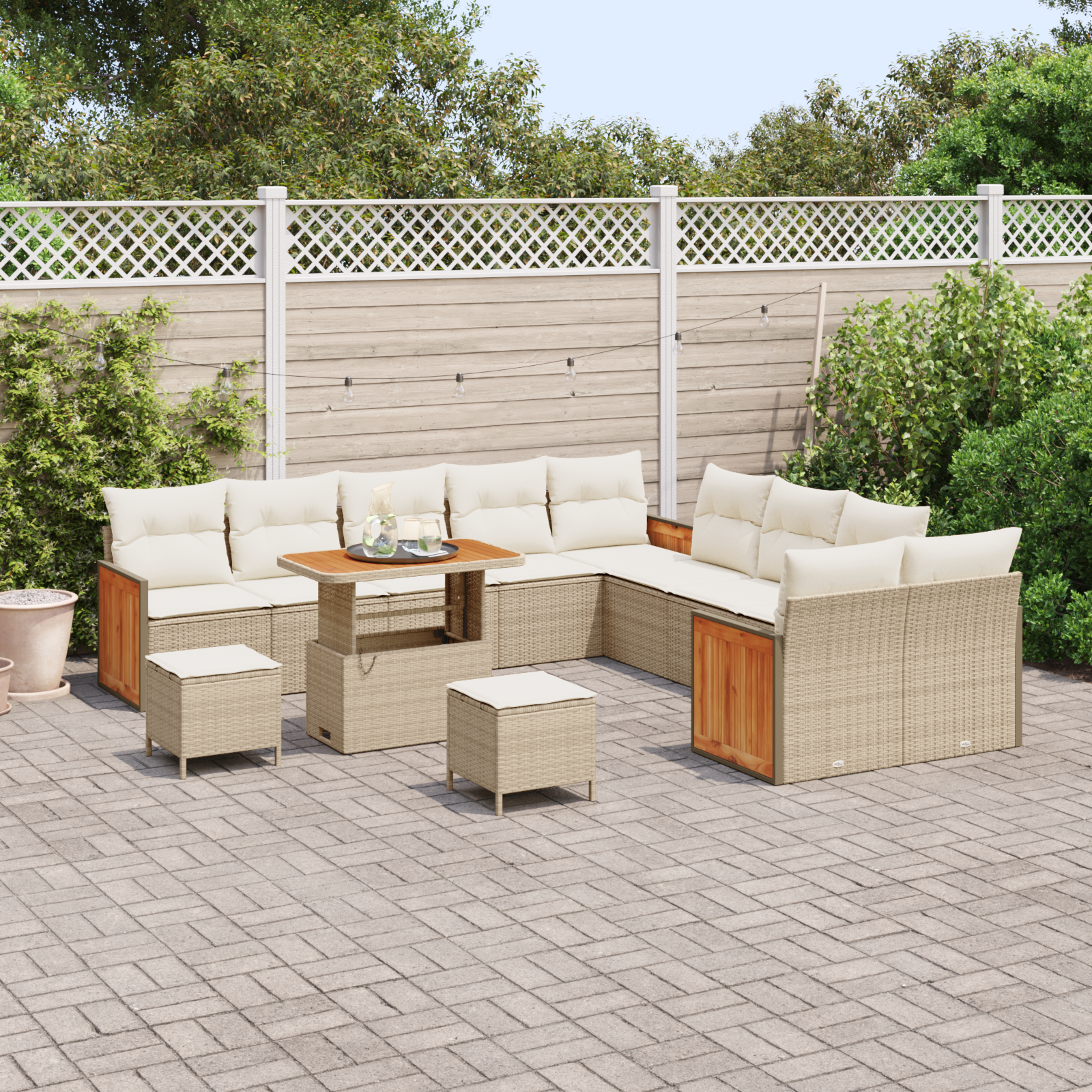 vidaXL 13-delige Tuin Sofa Set met Kussens Beige Poly Rattan Acacia