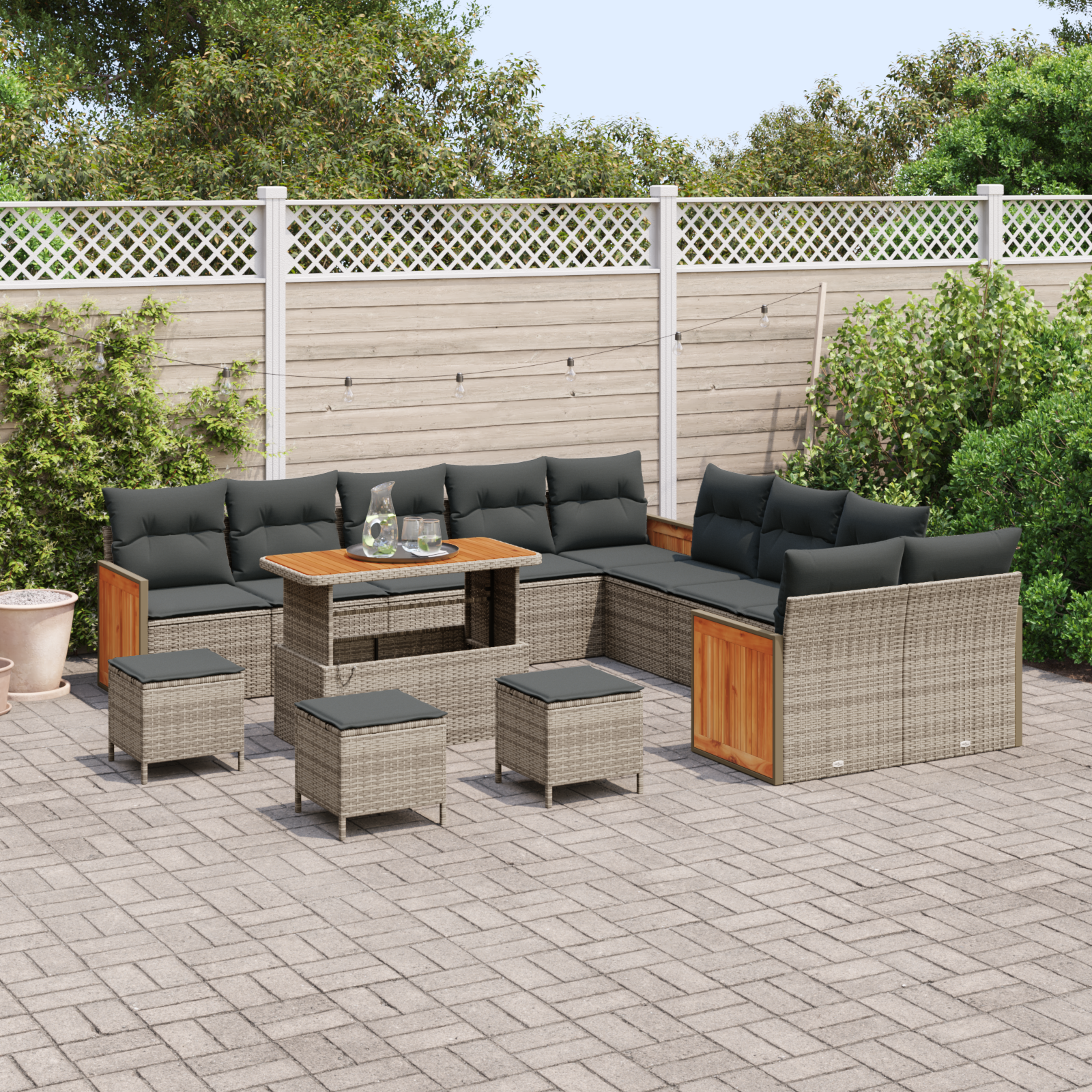 vidaXL 14-delige Tuin Sofa Set met Kussens Grijs Poly Rattan Acacia