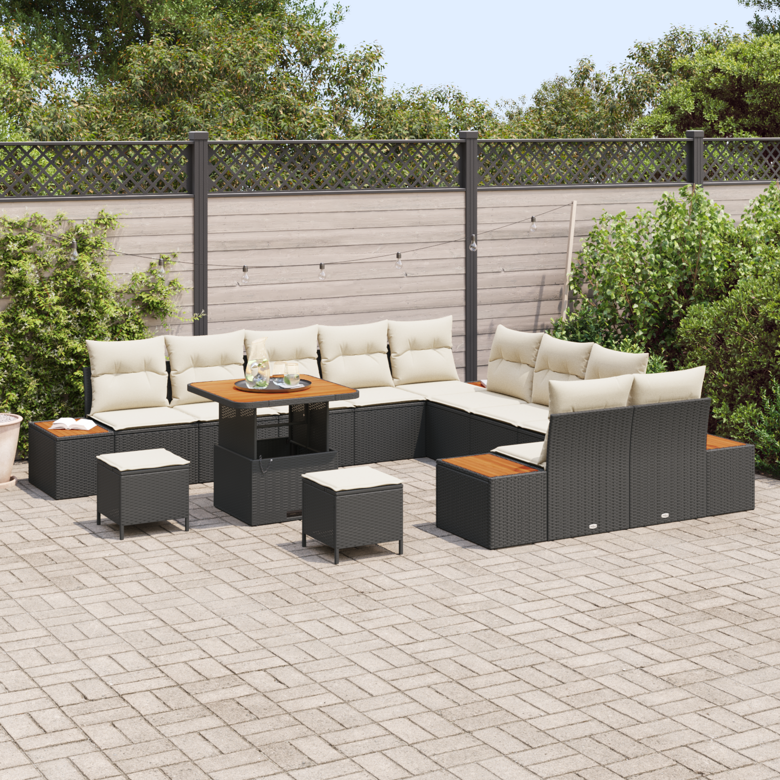 vidaXL 13-delige tuinsofa set met kussens in zwart poly rattan en acacia