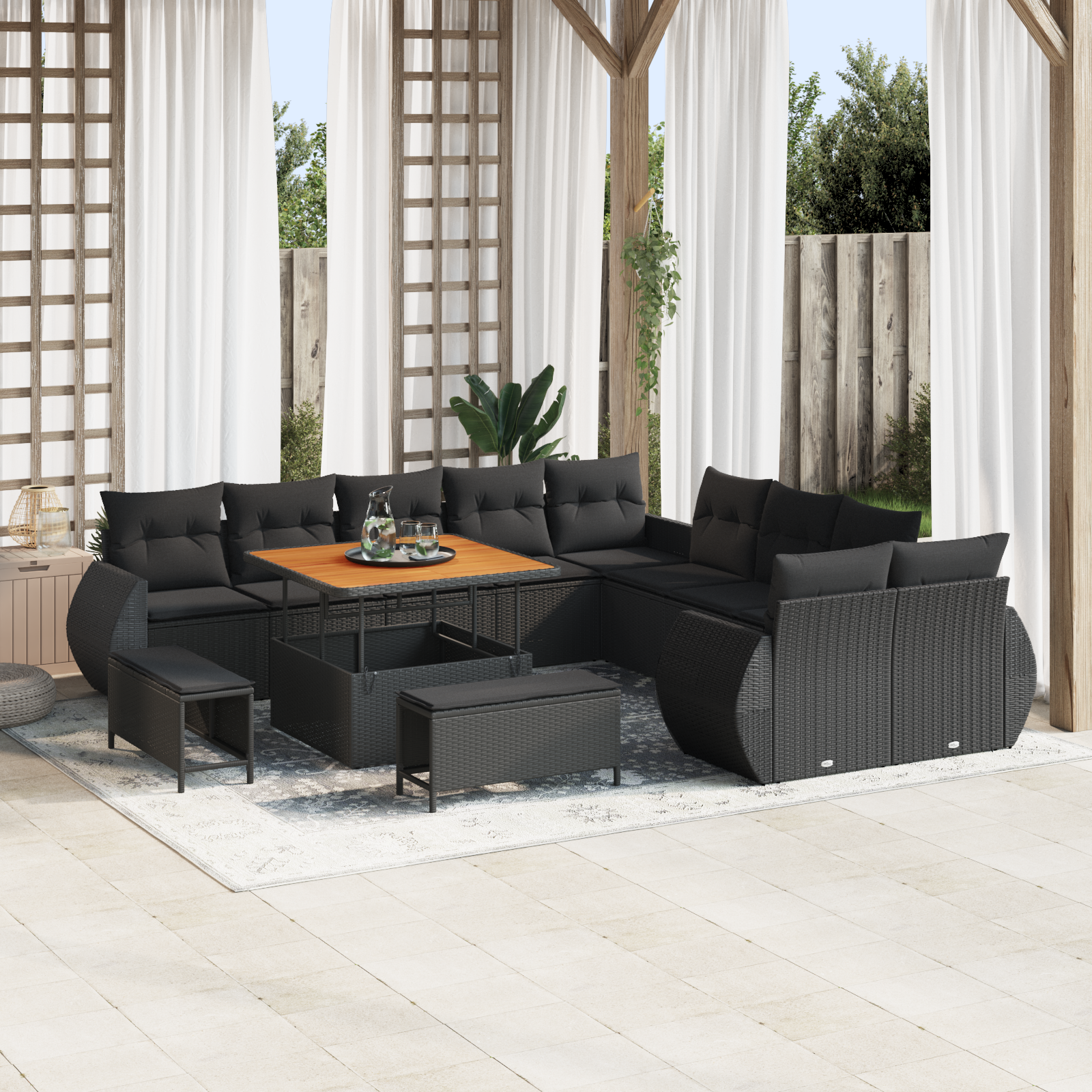 vidaXL 13-delige tuinsofa set met kussens zwart poly rattan acacia