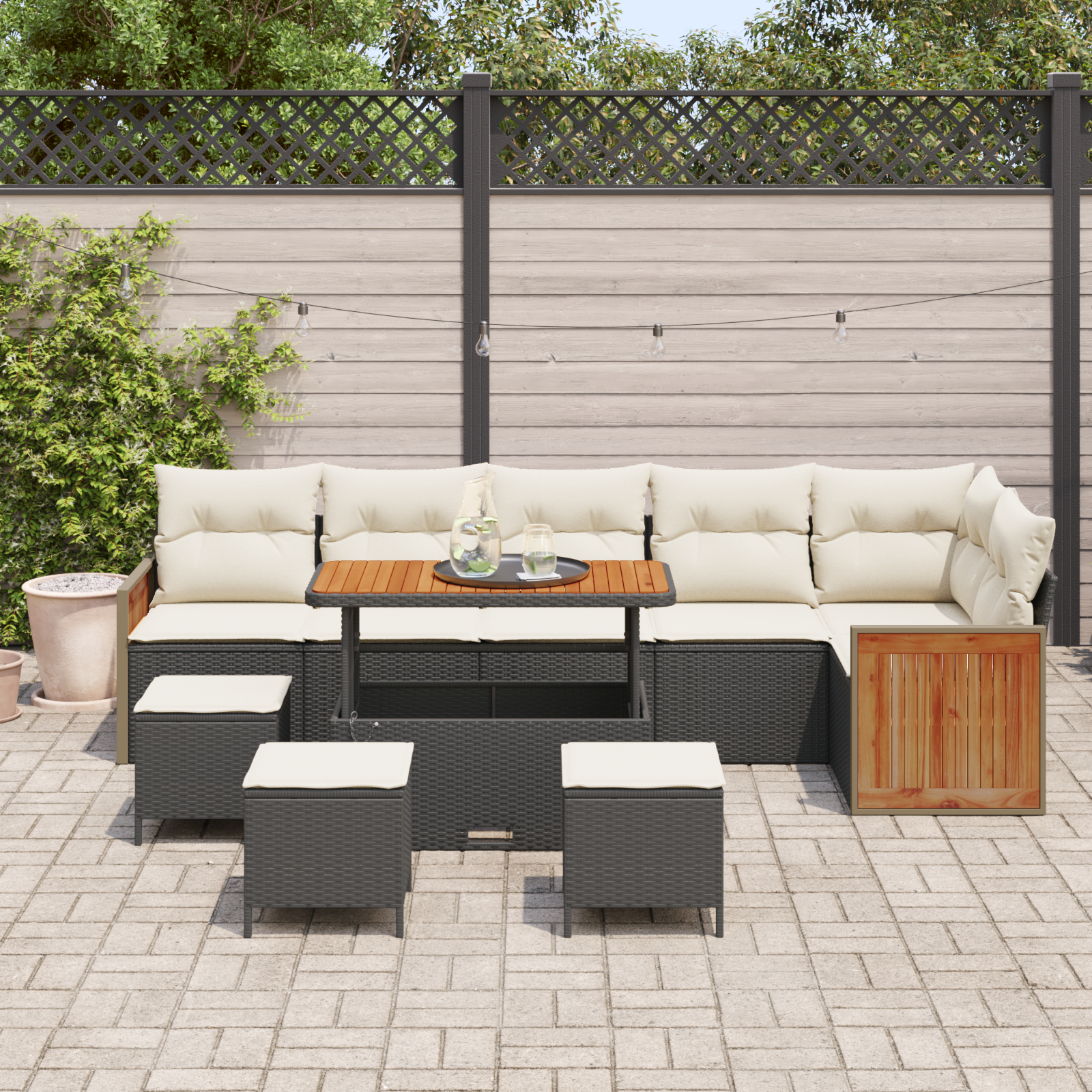 vidaXL 10-delige Tuinbankenset met kussens poly rattan acacia zwart