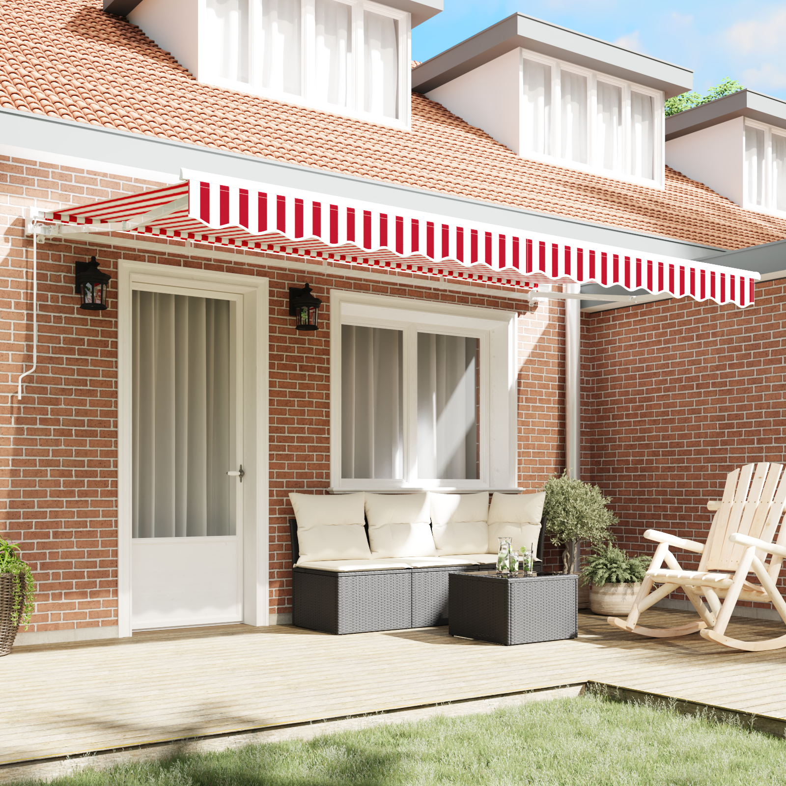 vidaXL Luifel Vervangende Stof voor 4x2 m Frame Rood en Wit