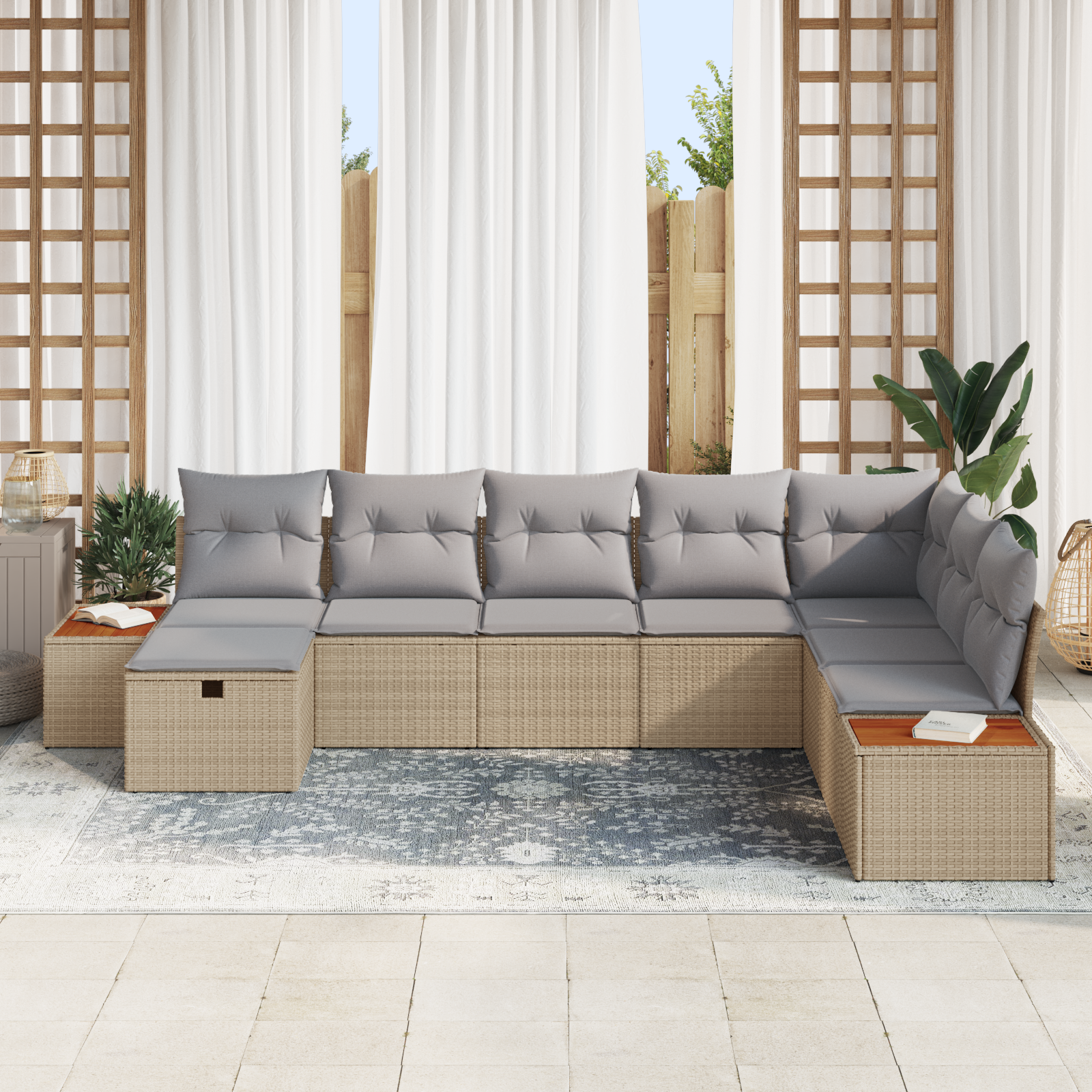 vidaXL 8-delige Tuinbankenset met kussens poly rattan beige