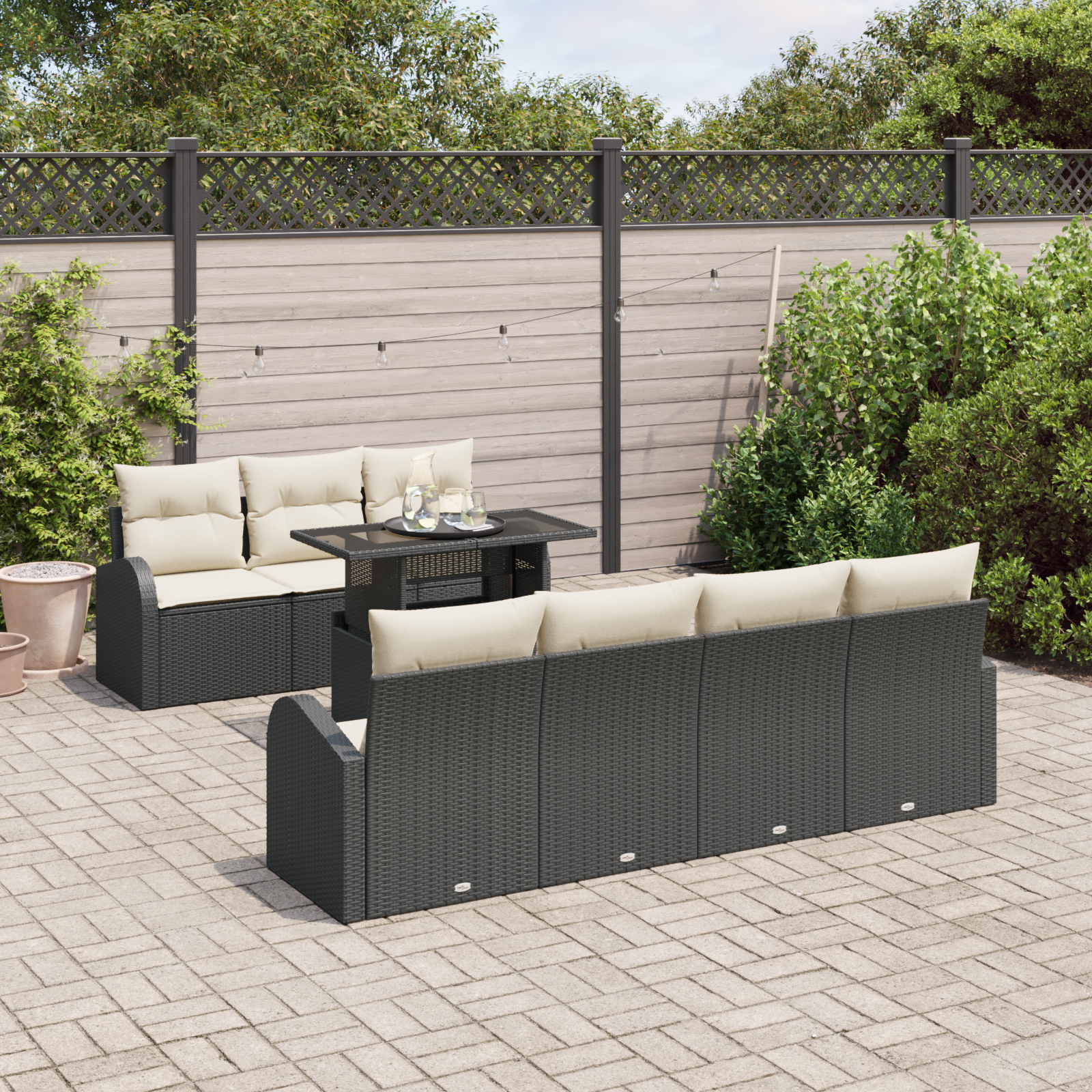 vidaXL 8-delige Tuinbankenset met kussens poly rattan zwart