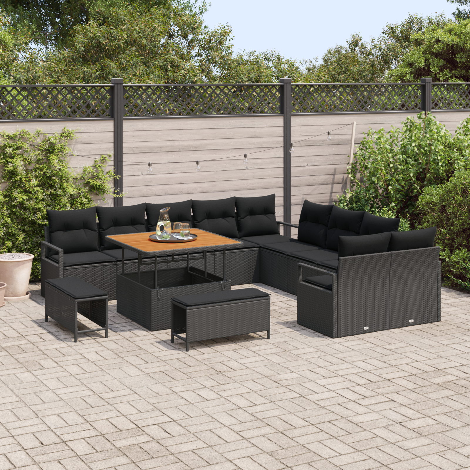vidaXL 13-delige tuinset met kussens zwart poly rattan acacia