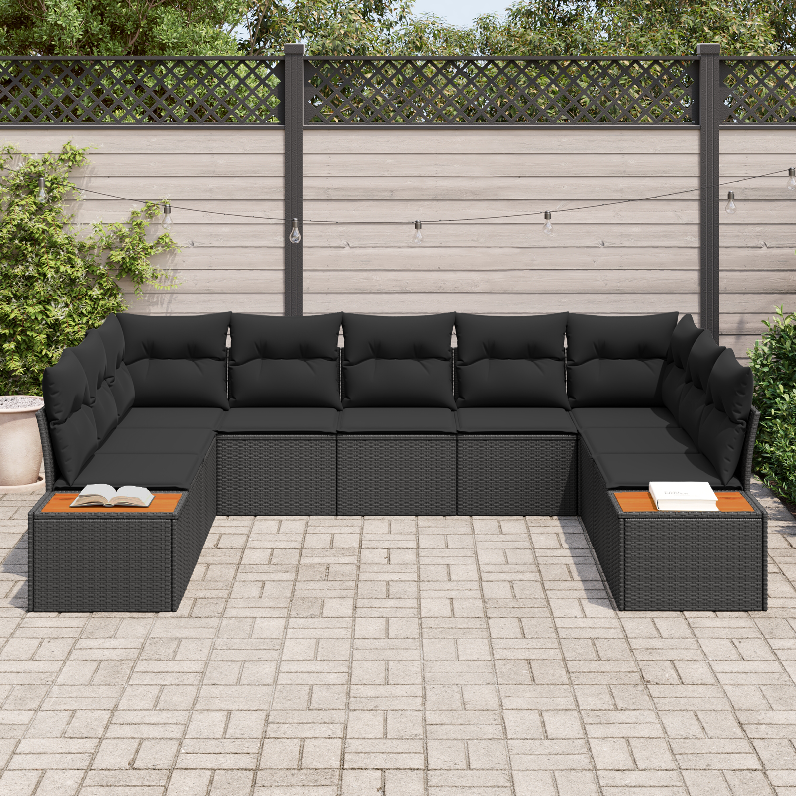 vidaXL 9-delige tuinsofa set met kussens, zwart poly rattan & acacia
