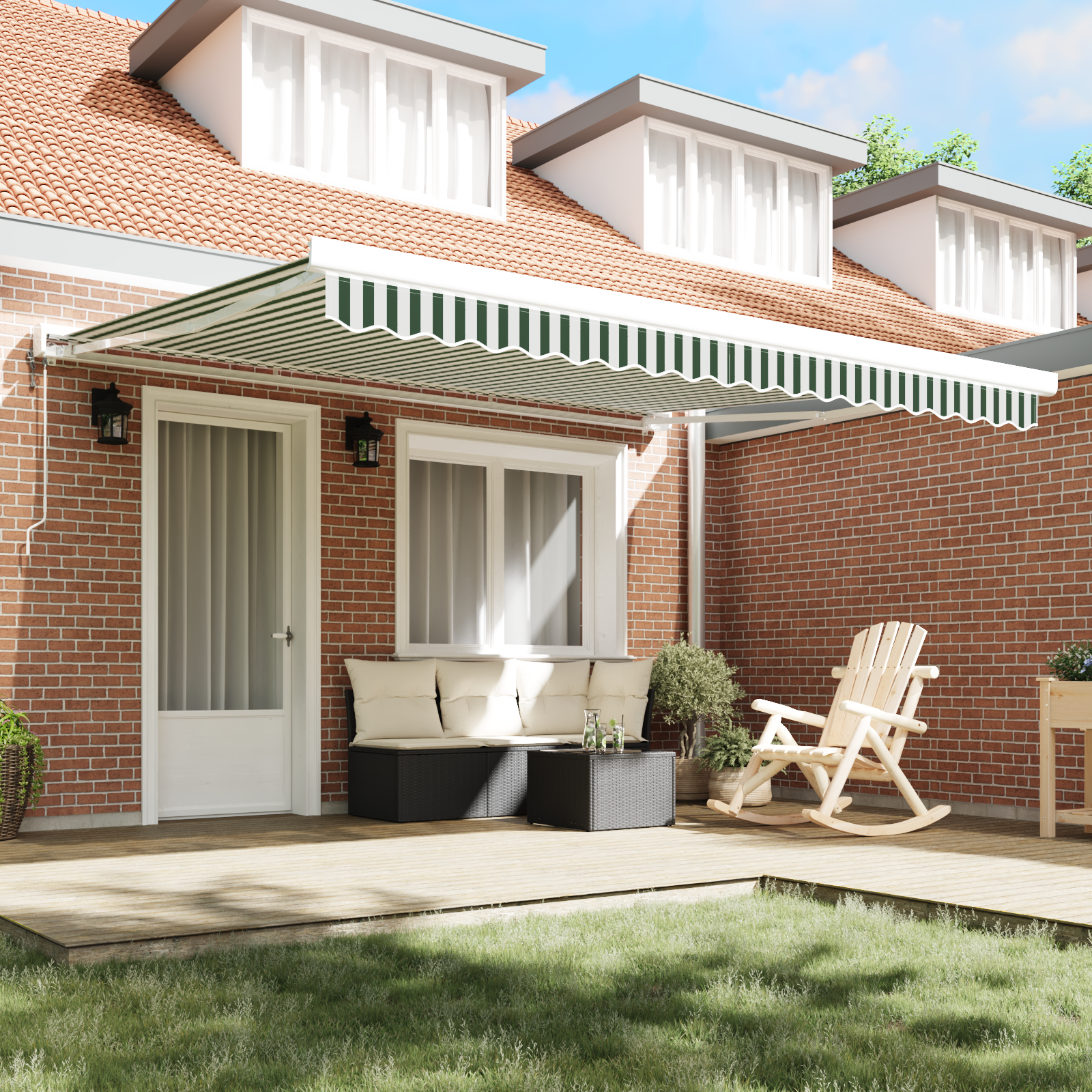 vidaXL Zonnescherm Vervangstof voor 4x3.5 m Frame Groen en Wit