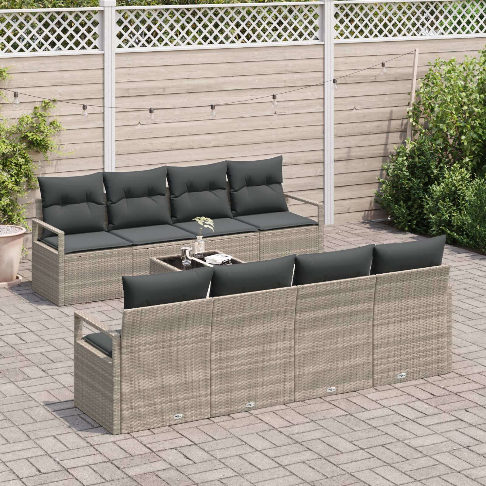 vidaXL 9-delige Tuinbankenset met kussens poly rattan lichtgrijs