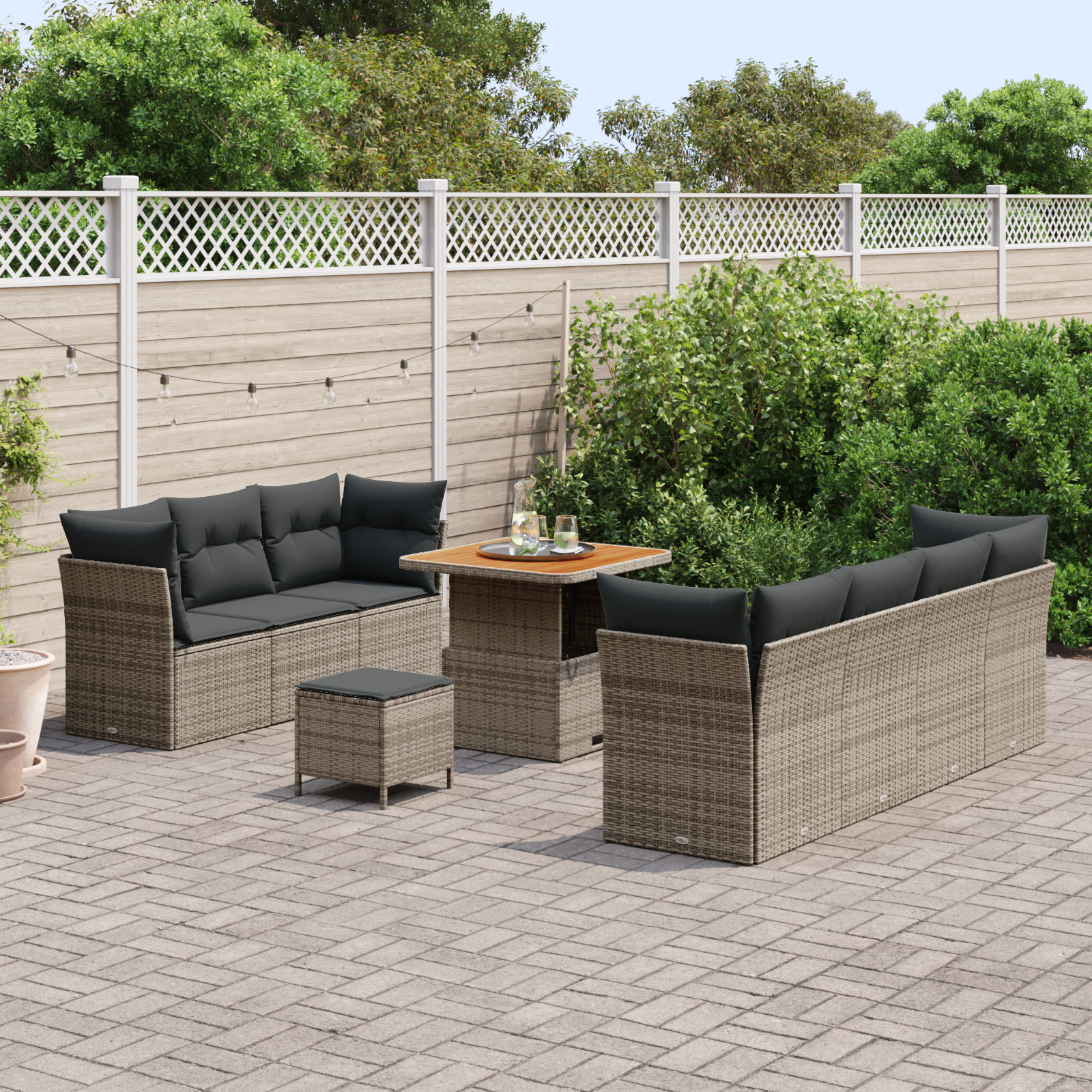 vidaXL 10-delige tuinset met kussens in grijs poly rattan en acacia