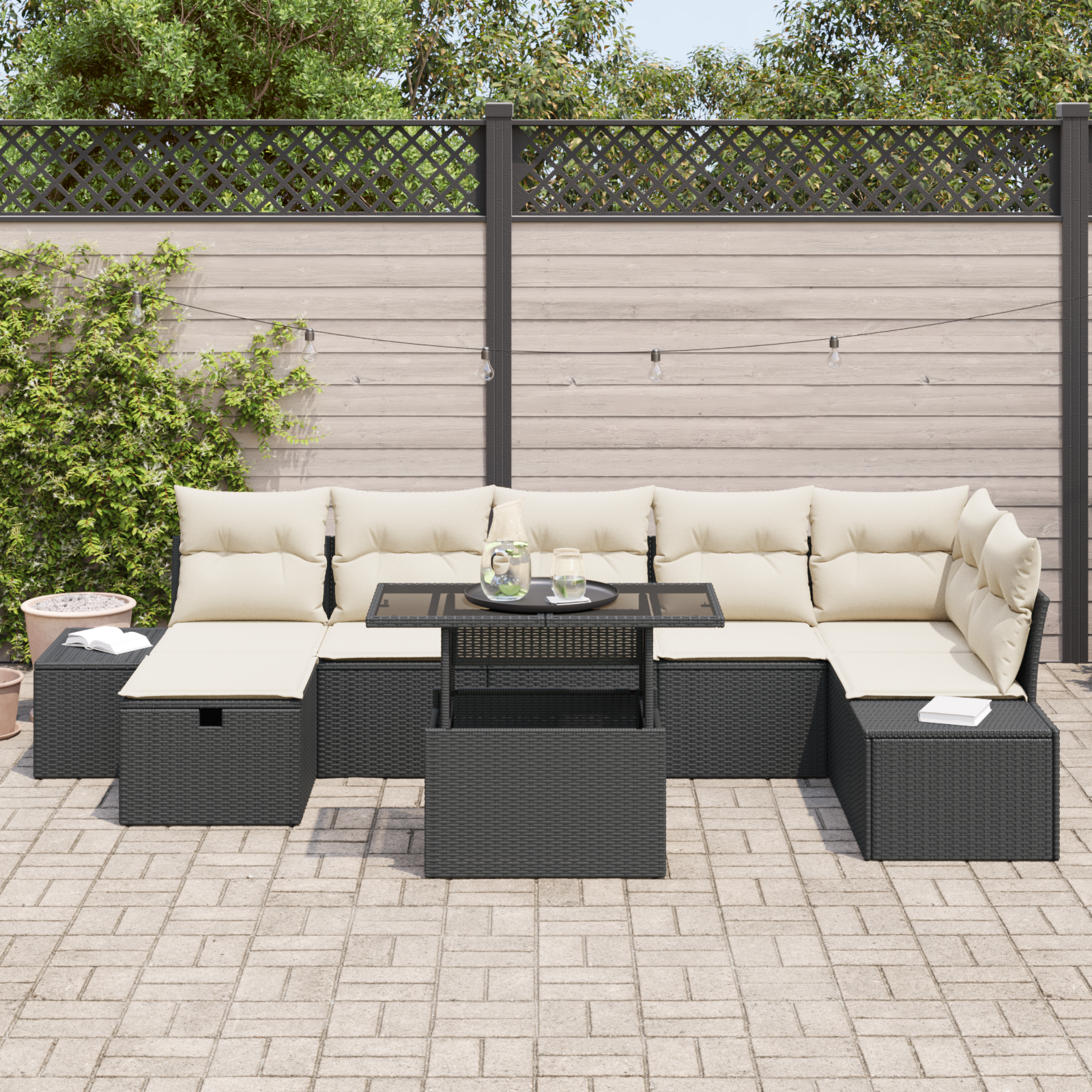 vidaXL 8-delige Tuinbankenset met kussens poly rattan zwart