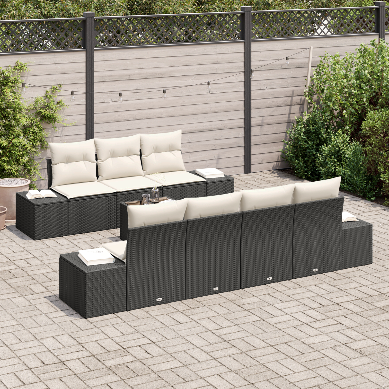 vidaXL 8-delige Tuinbankenset met kussens poly rattan zwart