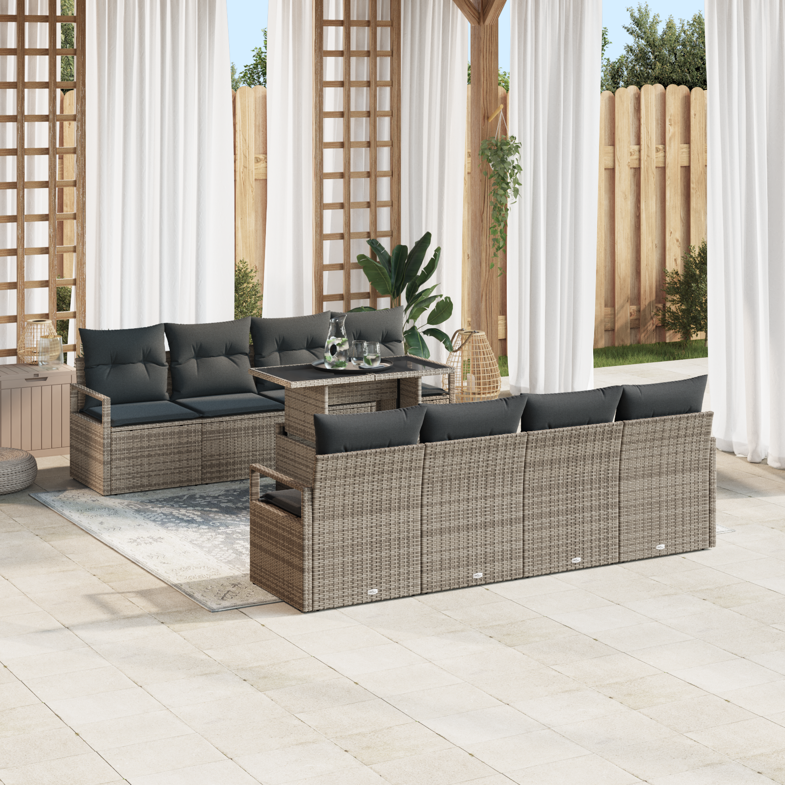 vidaXL 9-delige loungeset met kussens in grijs poly rattan