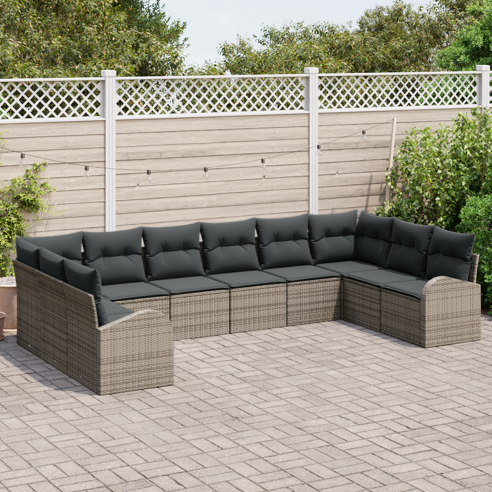 vidaXL 10-delige loungeset met kussens in grijs poly riet