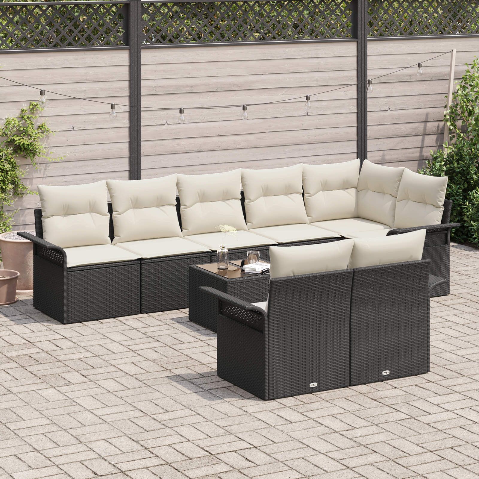 vidaXL 8-delige Tuinbankenset met kussens poly rattan bruin
