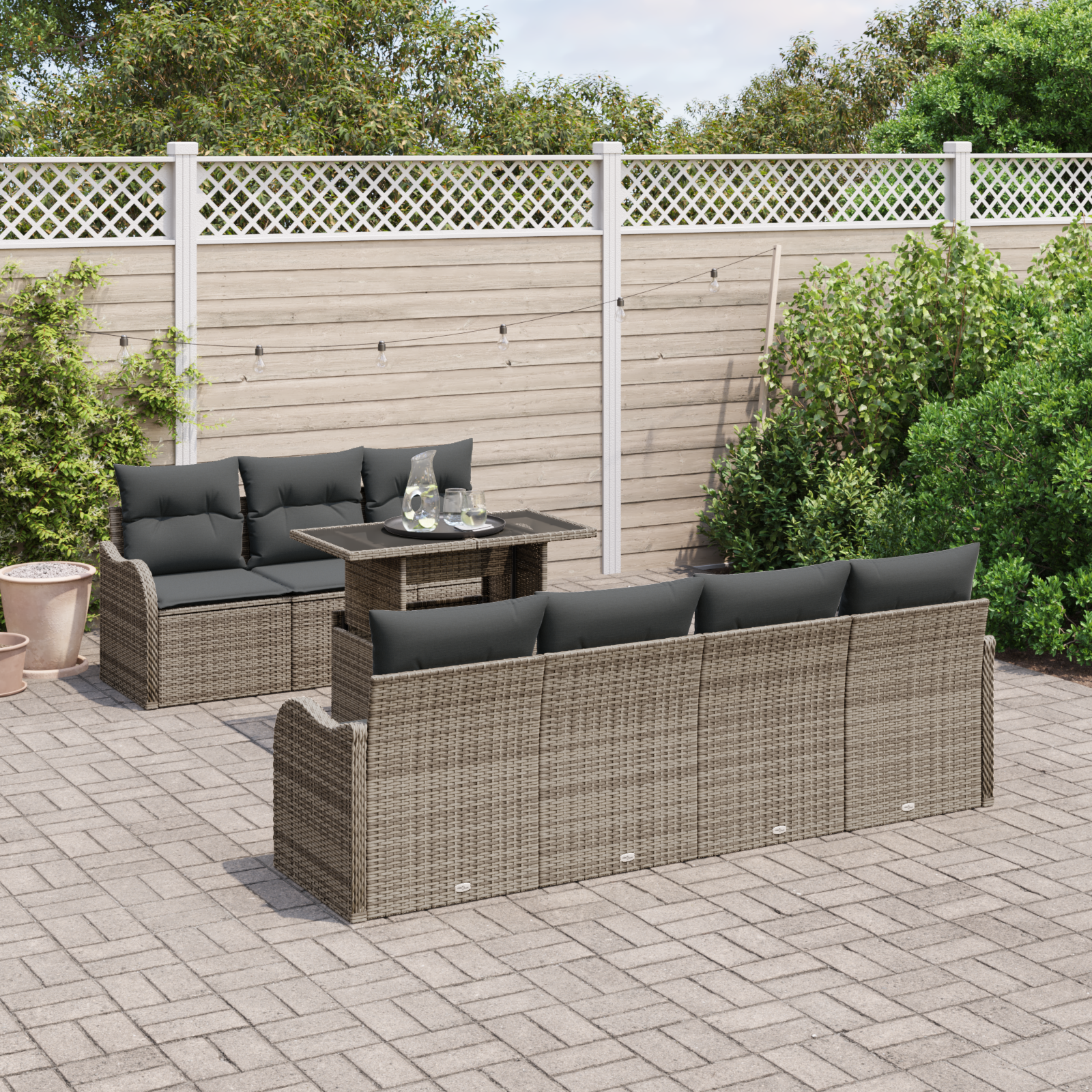 vidaXL 8-delige tuinsofa set met kussens - grijs poly rattan