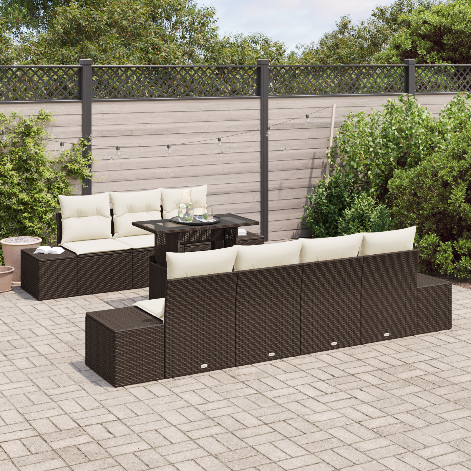 vidaXL 8-delige Tuinbankenset met kussens poly rattan bruin