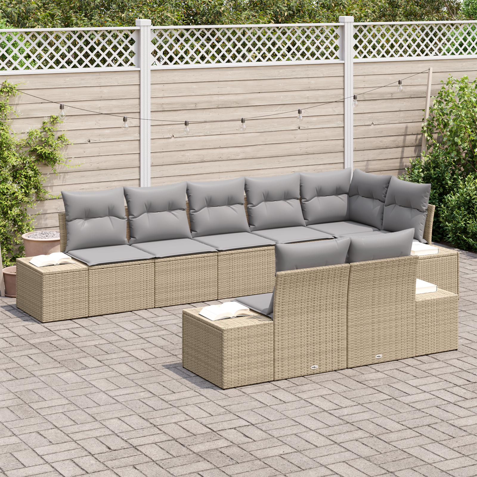 vidaXL 8-delige Tuinbankenset met kussens poly rattan beige