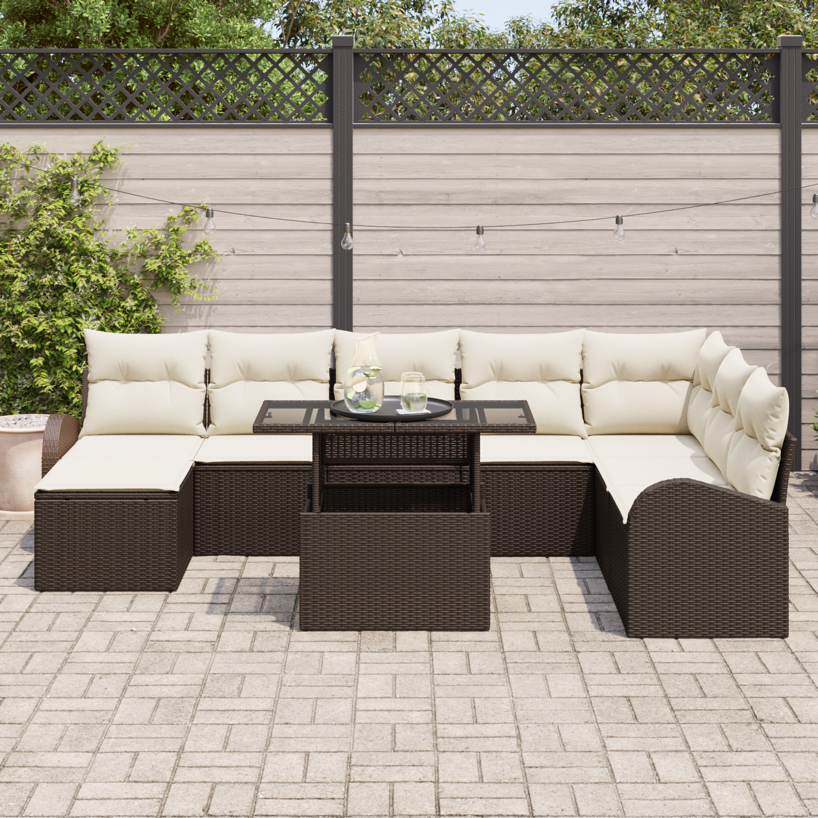 vidaXL 9-delige Tuin Sofa Set met Kussens Bruine Poly Rattan