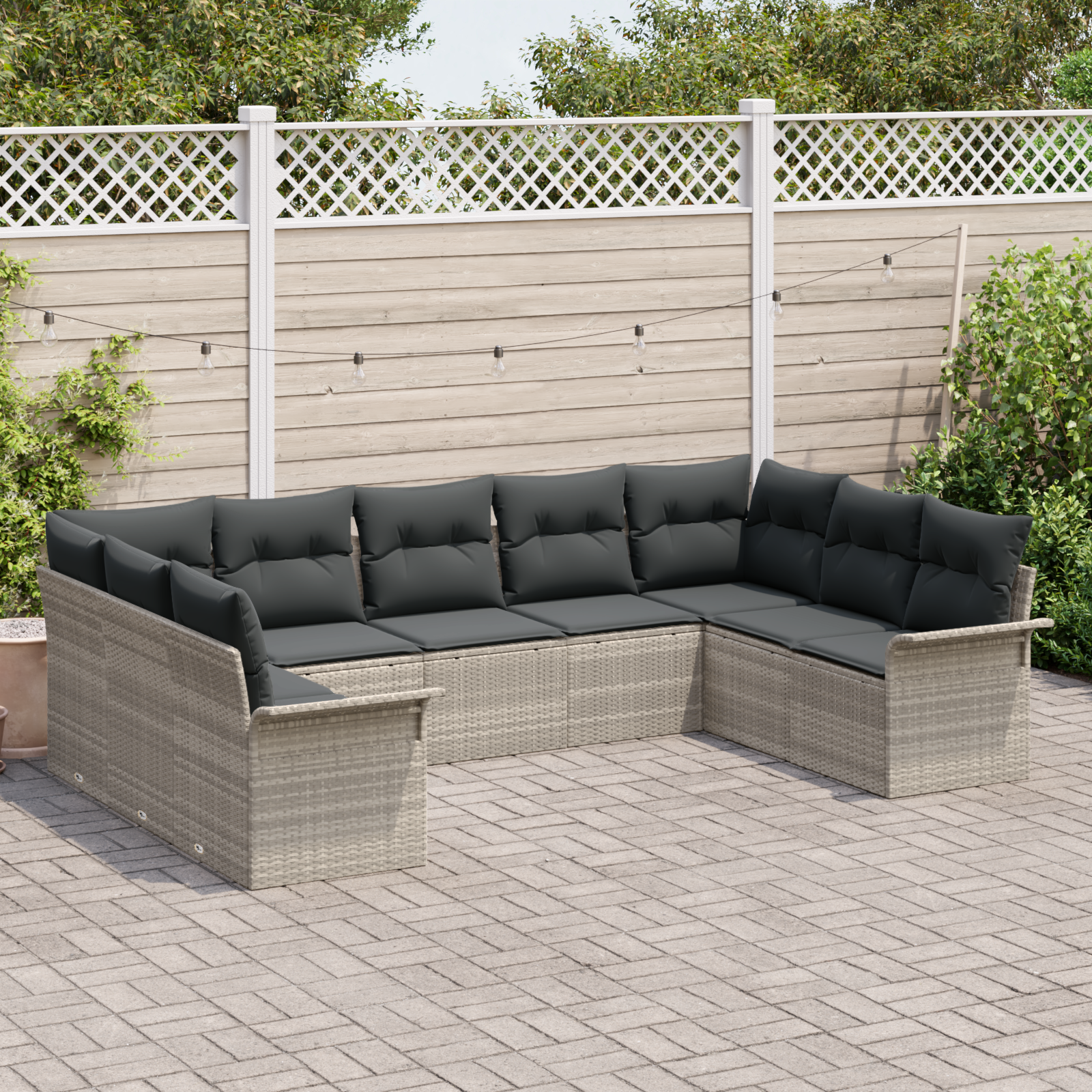 vidaXL 9-delige tuinsofa set met kussens lichtgrijs poly rattan