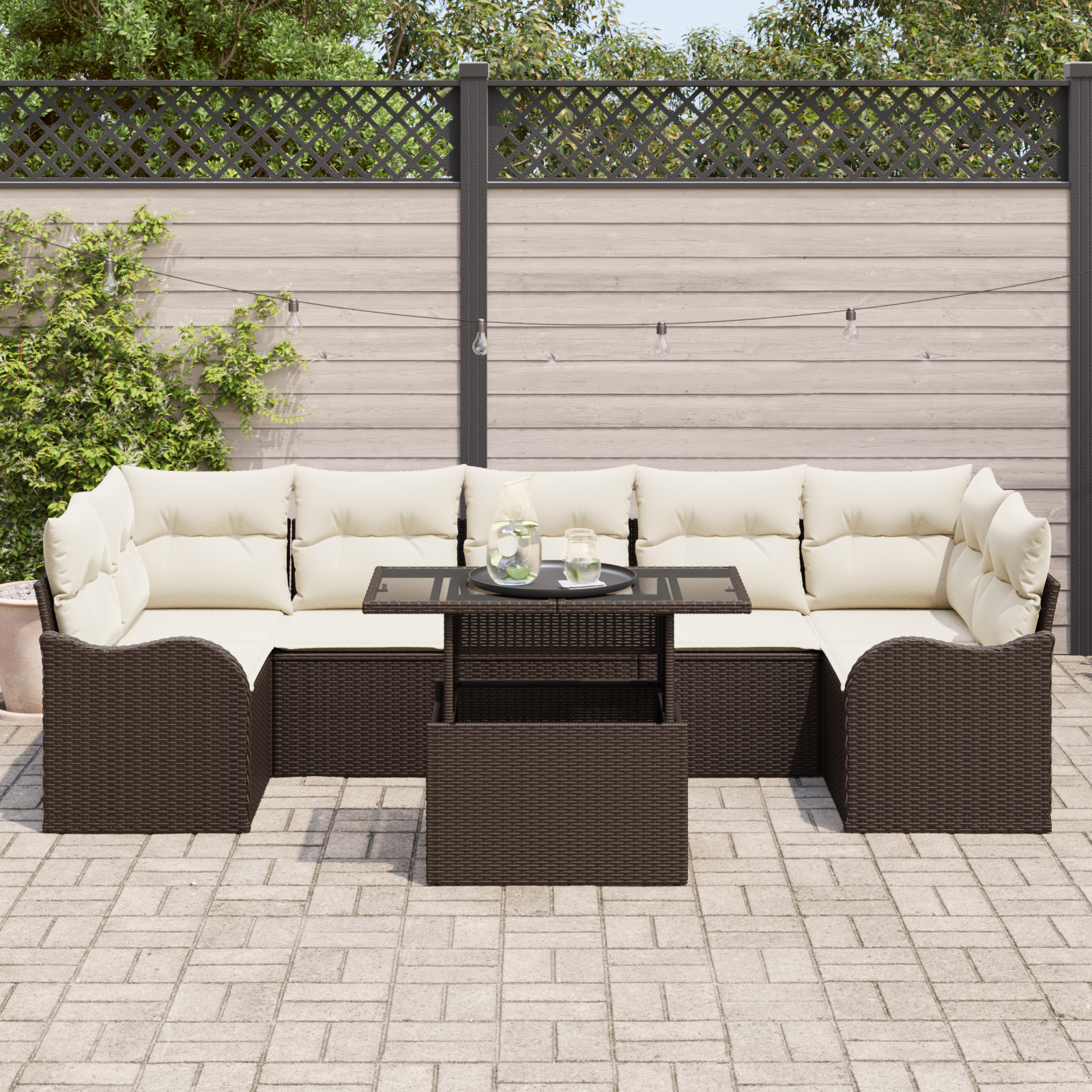 vidaXL 8-delige Tuinbankenset met kussens poly rattan bruin