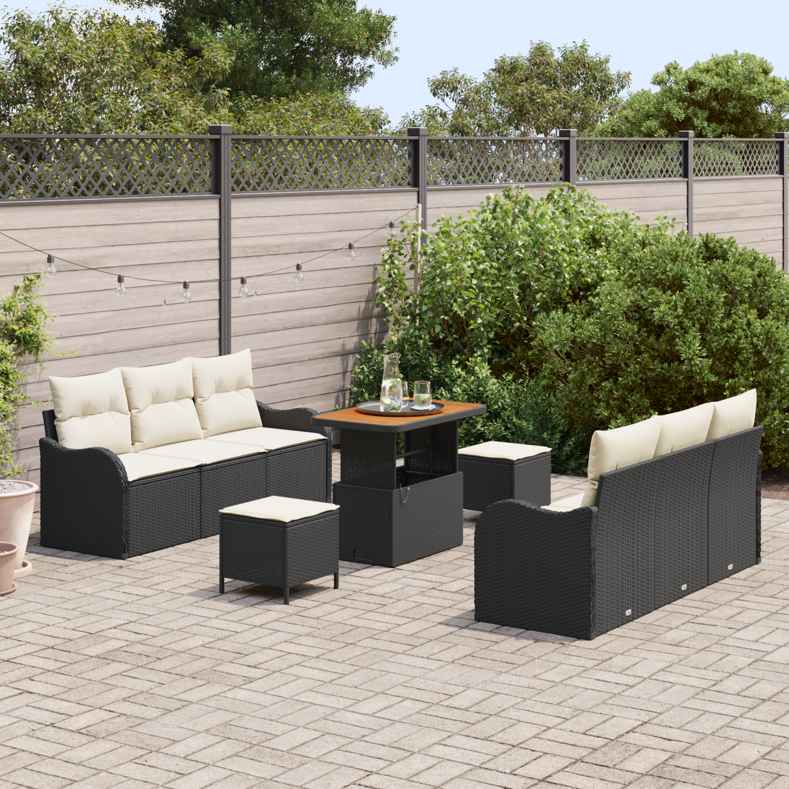 vidaXL 9-delige Tuinbankenset met kussens poly rattan acacia zwart