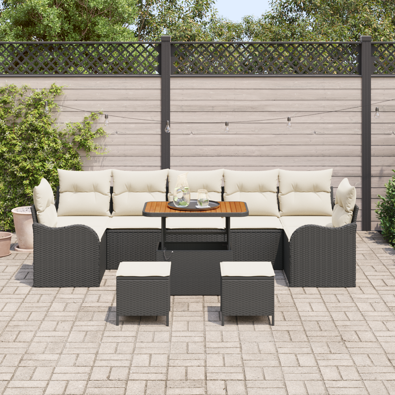vidaXL 10-delige Tuinbankenset met kussens poly rattan acacia zwart