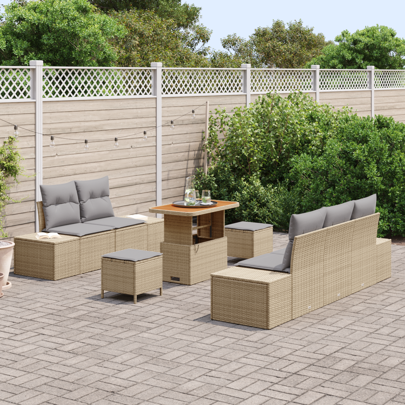 vidaXL 8-delige Tuinbankenset met kussens poly rattan acacia beige