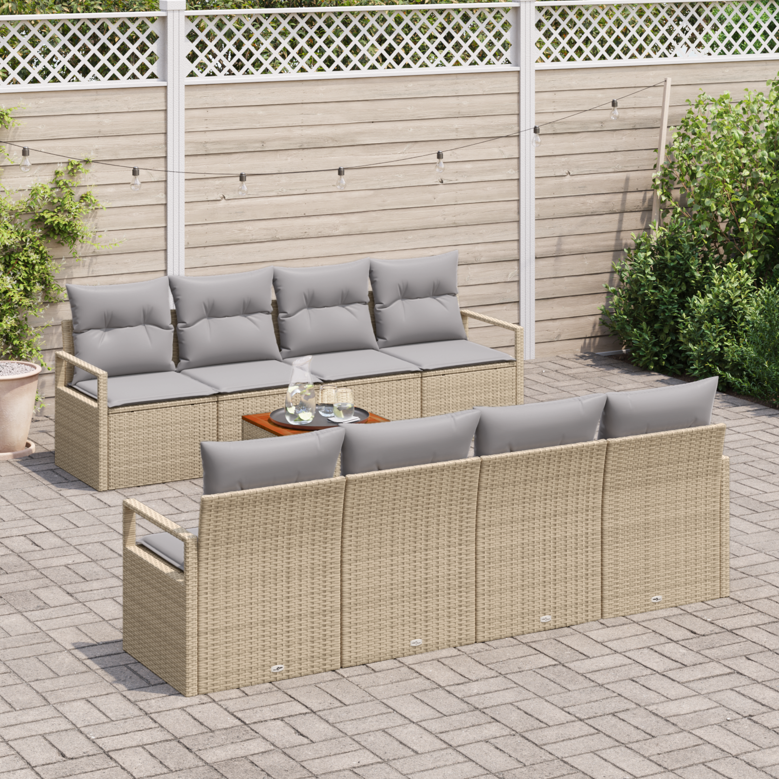 vidaXL 9-delige Tuinbankenset met kussens poly rattan acacia beige