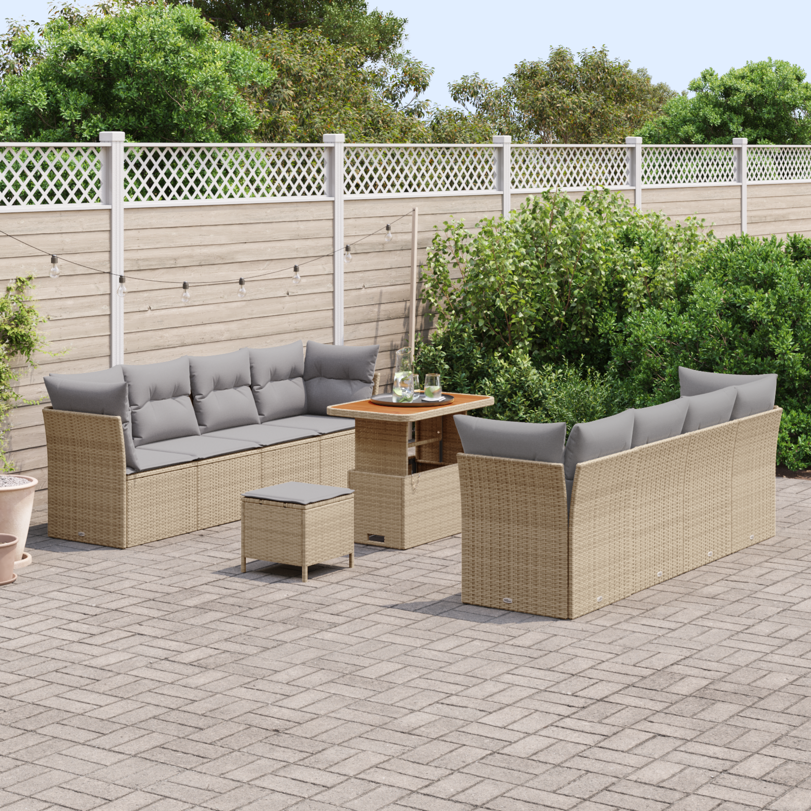 vidaXL 11-delige Tuinbankenset met kussens poly rattan acacia beige