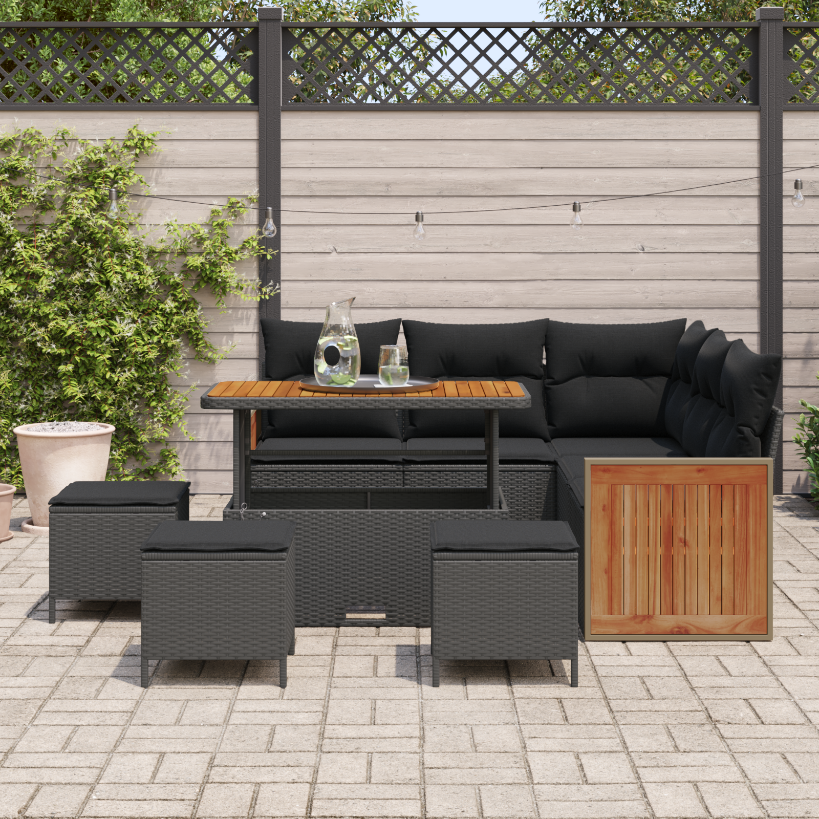 vidaXL 9-delige Tuinbankenset met kussens poly rattan acacia zwart