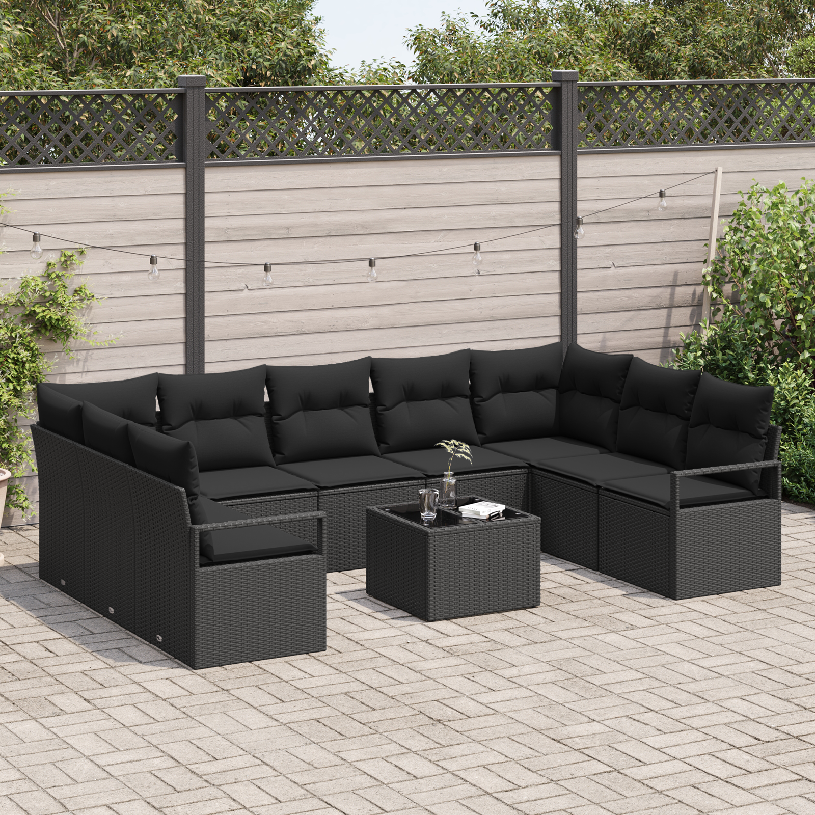 vidaXL 10-delige Tuinbankenset met kussens poly rattan beige