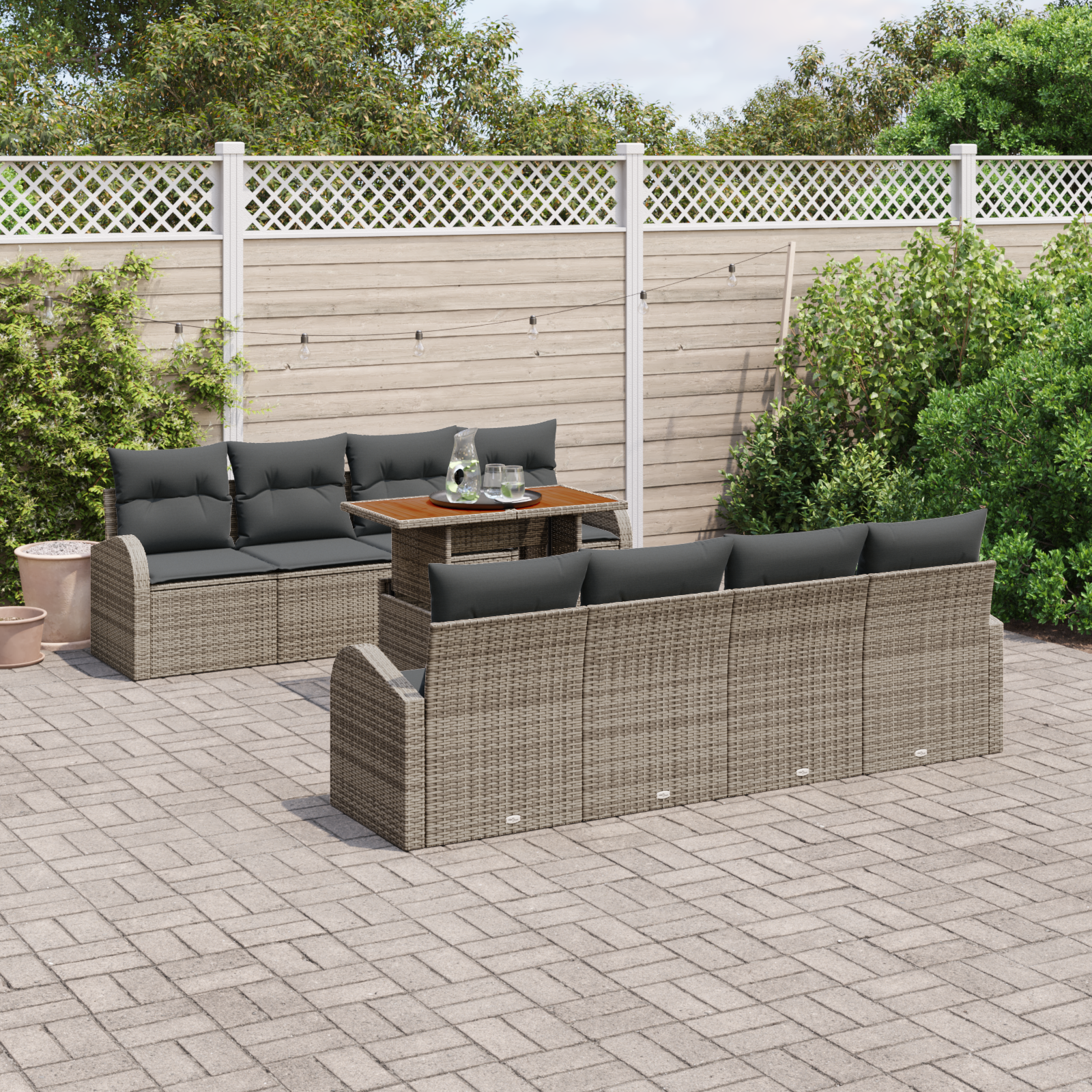 vidaXL 9-delige Tuinset met kussens poly rattan acaciahout grijs