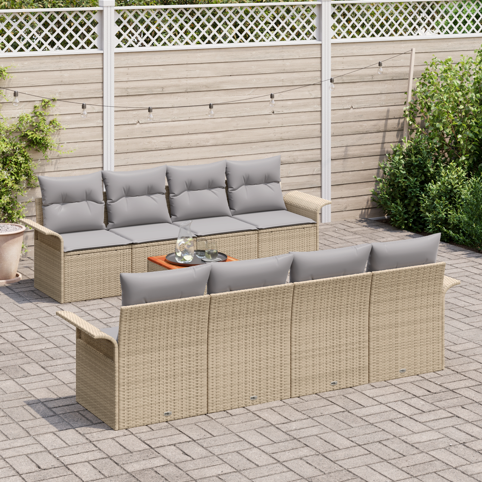 vidaXL 9-delige tuinsofa set met kussens in beige, van poly rattan en acacia