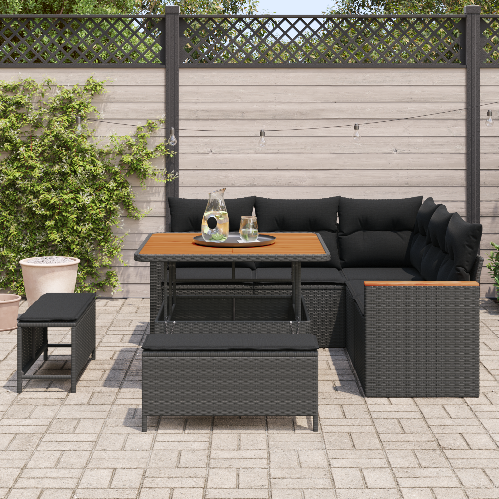 vidaXL 8-delige Tuinbankenset met kussens poly rattan acacia zwart