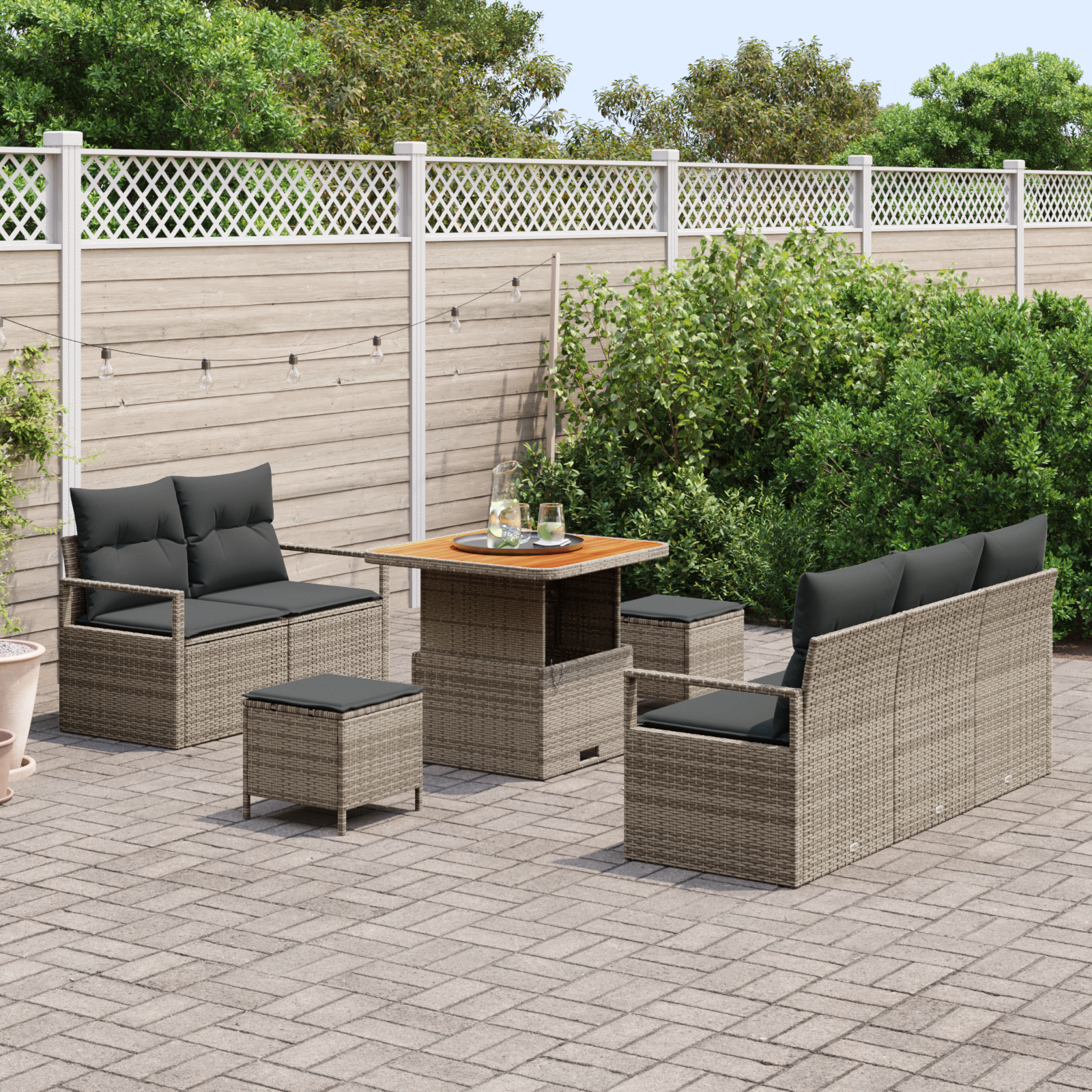 vidaXL 8-delige Tuinbankenset met kussens poly rattan acacia grijs