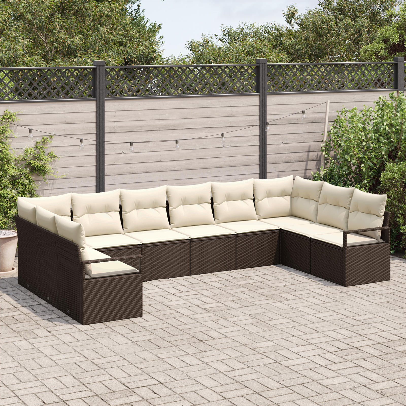vidaXL 10-delige tuinset met kussens bruin poly rattan