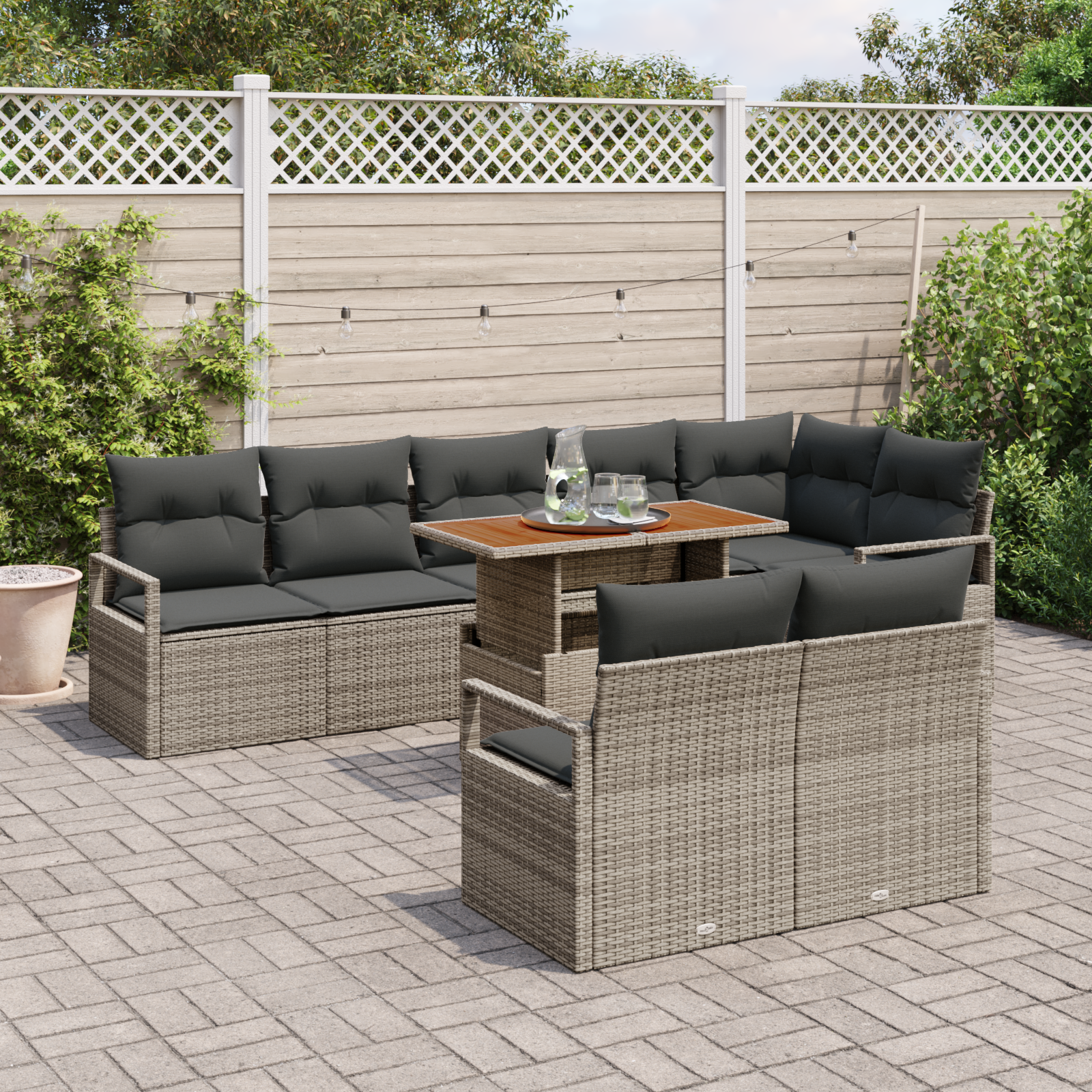vidaXL 9-delige tuinbank set met kussens grijs poly rattan acacia