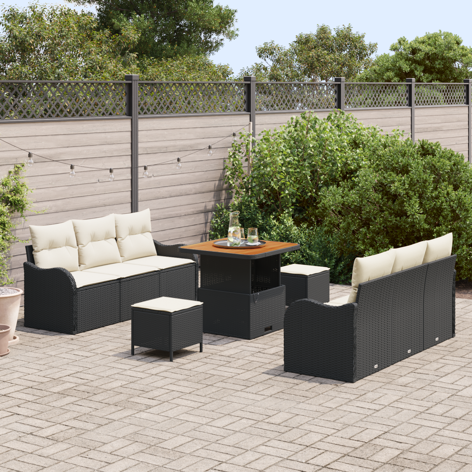 vidaXL 9-delige Tuinbankenset met kussens poly rattan acacia zwart