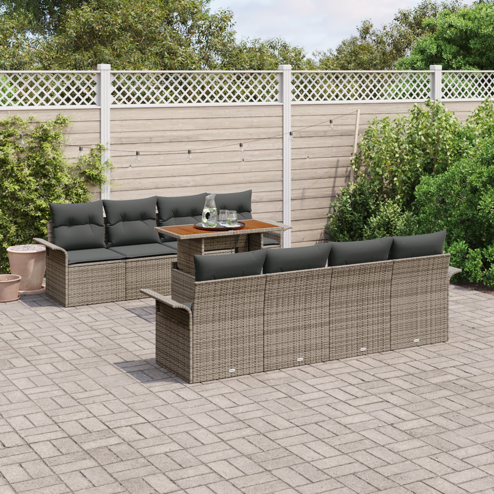 vidaXL 9-delige Tuinbankenset met kussens poly rattan acaciahout grijs