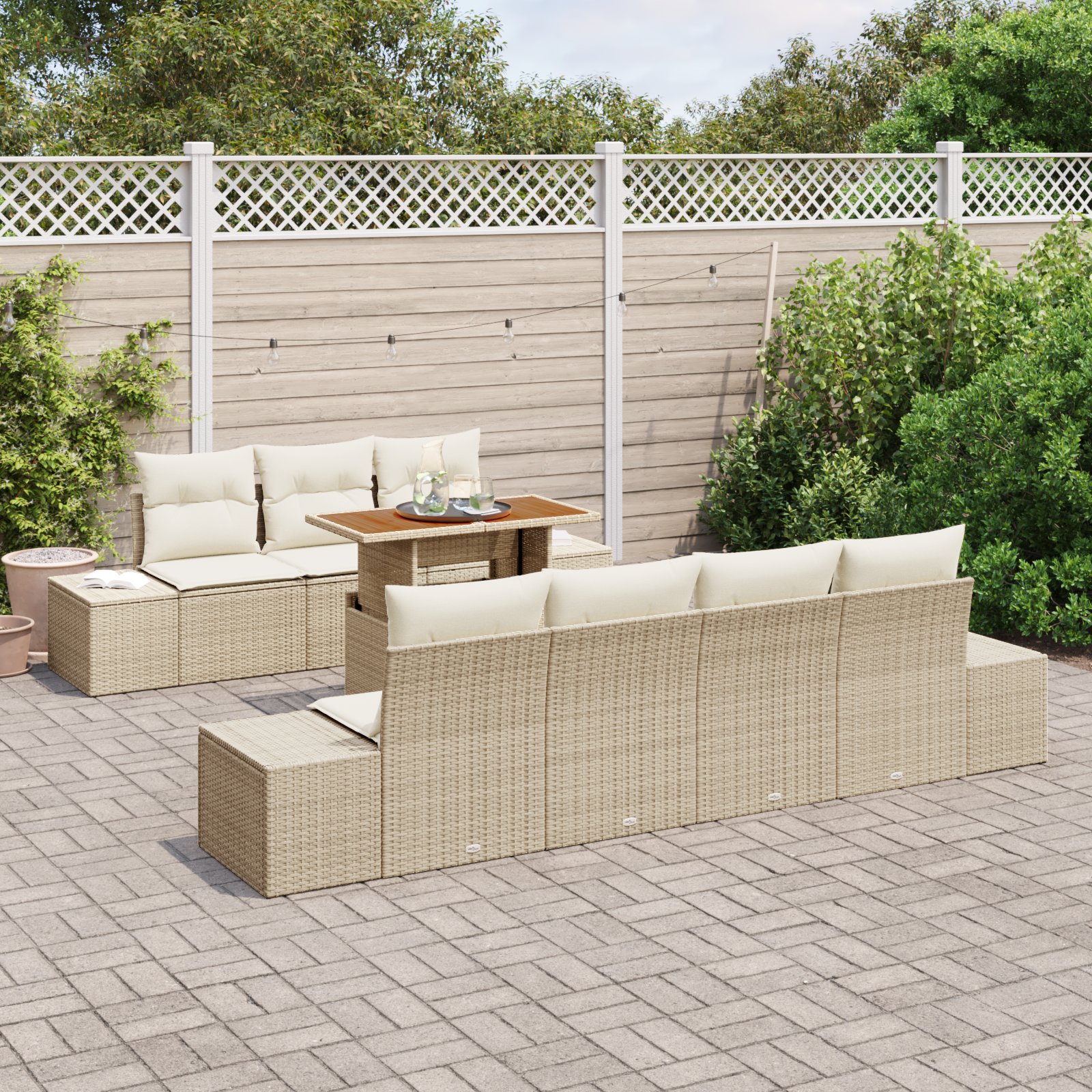 vidaXL 8-delige Tuinset met kussens poly rattan acaciahout beige