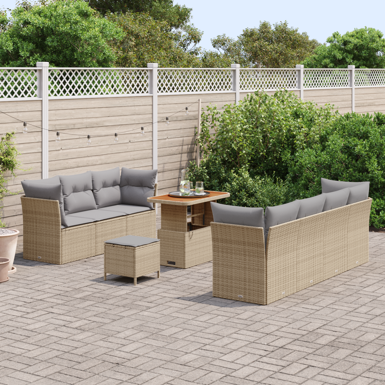 vidaXL 10-delige tuinbankset met kussens - beige poly rattan en acacia