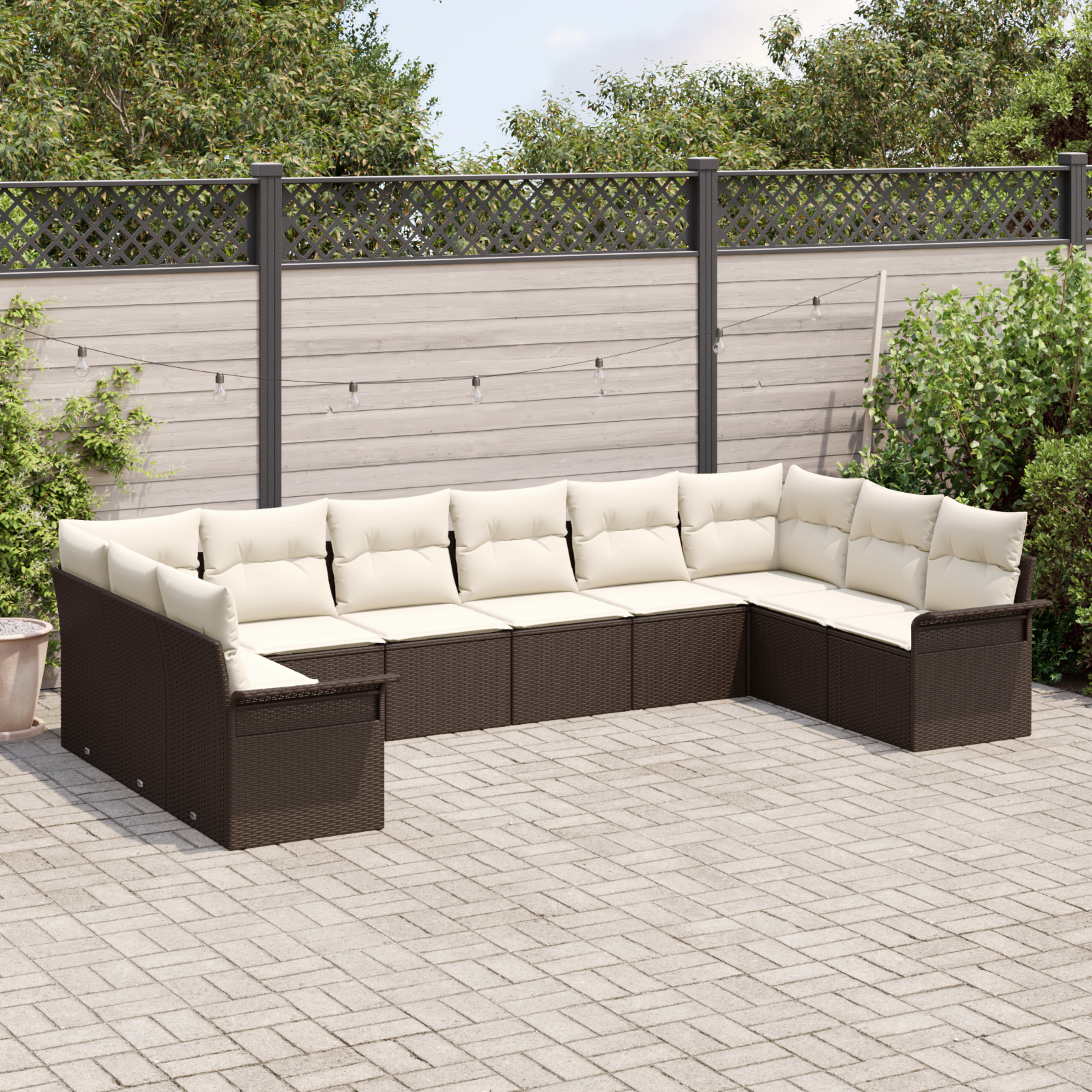 vidaXL 10-delige Tuinbankenset met kussens poly rattan bruin