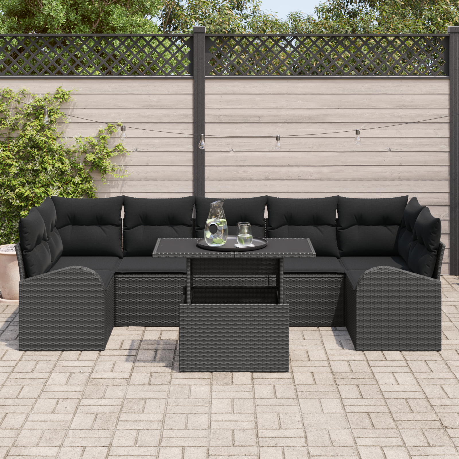 vidaXL 8-delige tuinsofa set met kussens zwart poly rattan