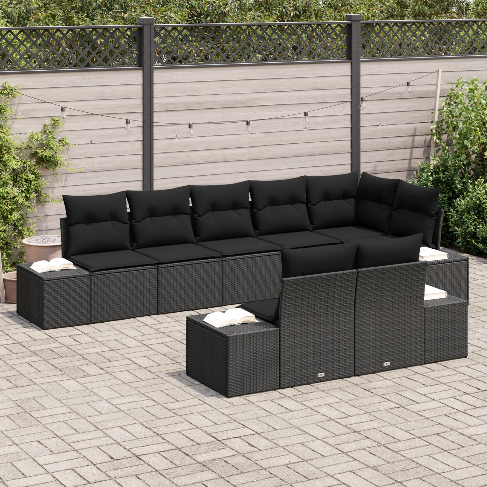 vidaXL 8-delige Tuinbankenset met kussens poly rattan zwart