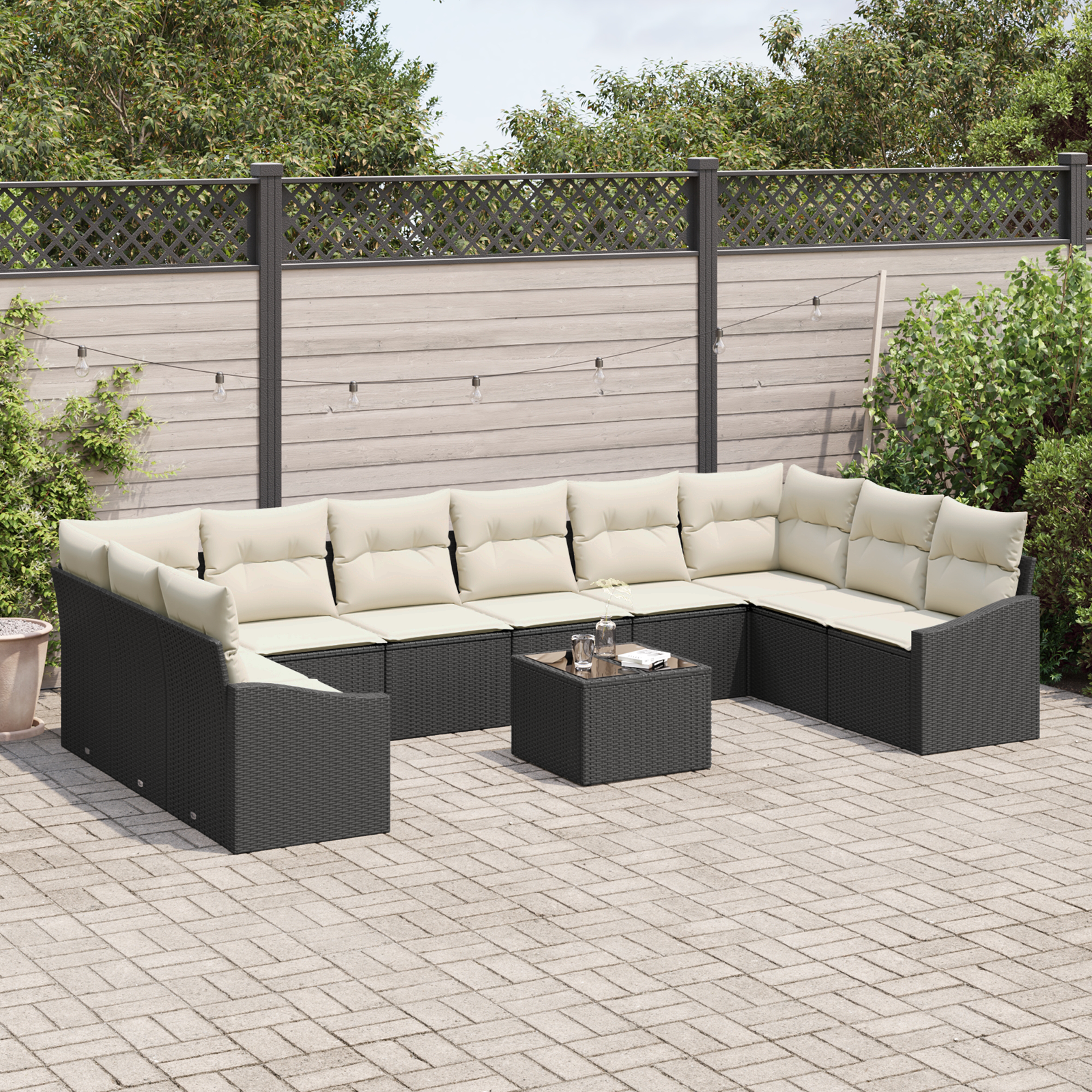 vidaXL 10-delige tuinsofa set met kussens bruin poly rattan