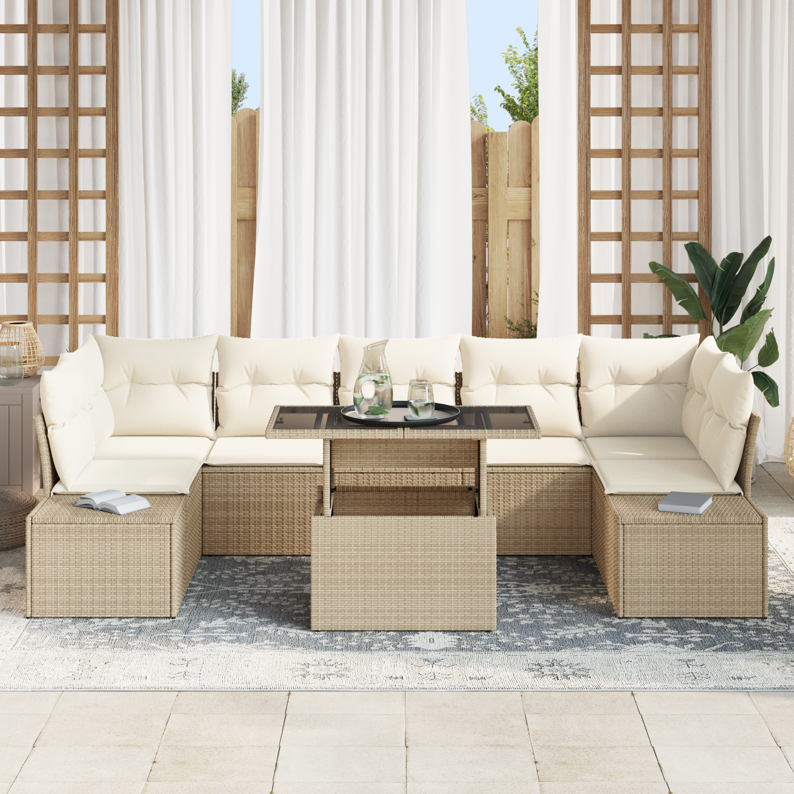 vidaXL 8-delige tuinsofa set met kussens in beige poly rattan