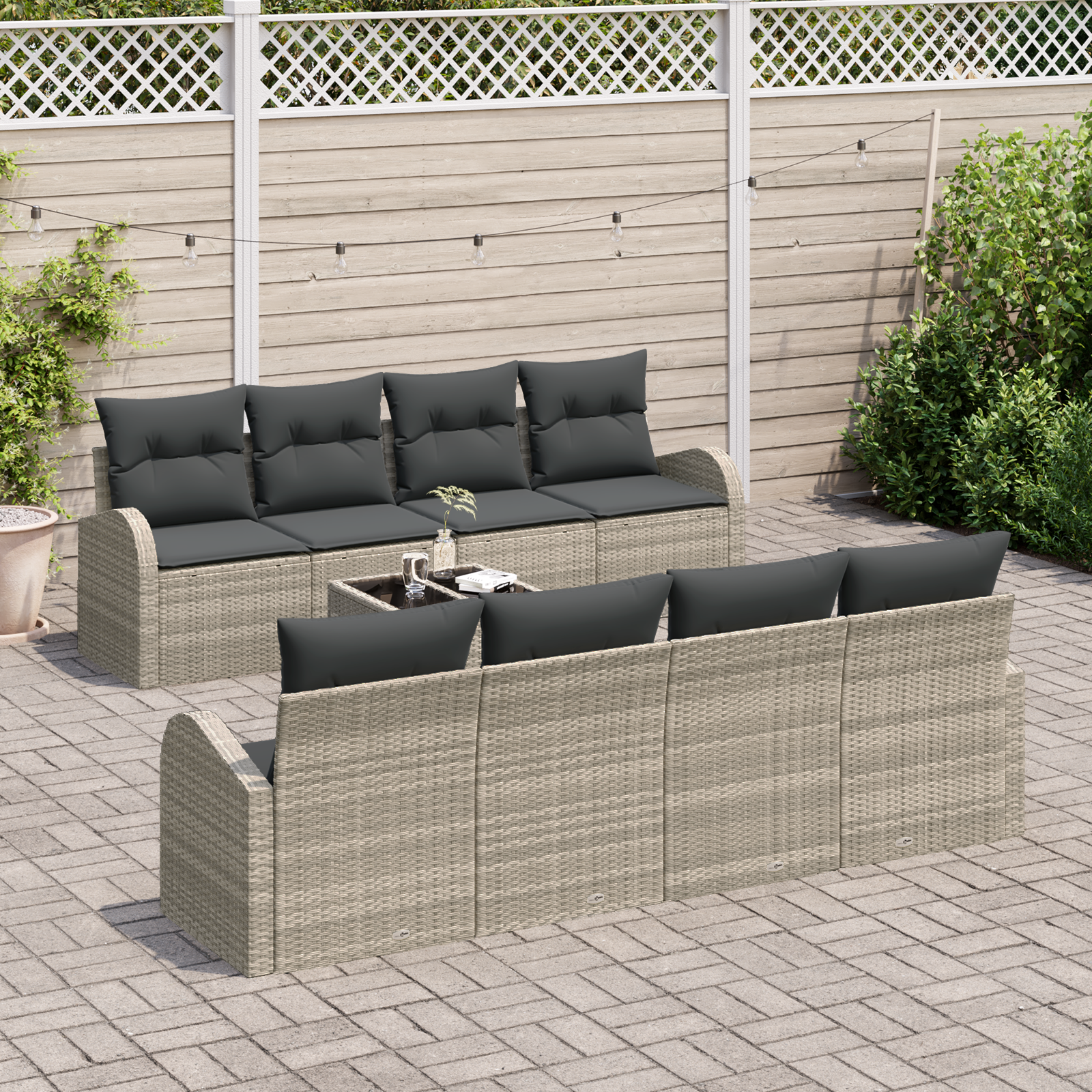 vidaXL 9-delige tuinset met kussens lichtgrijs poly rattan