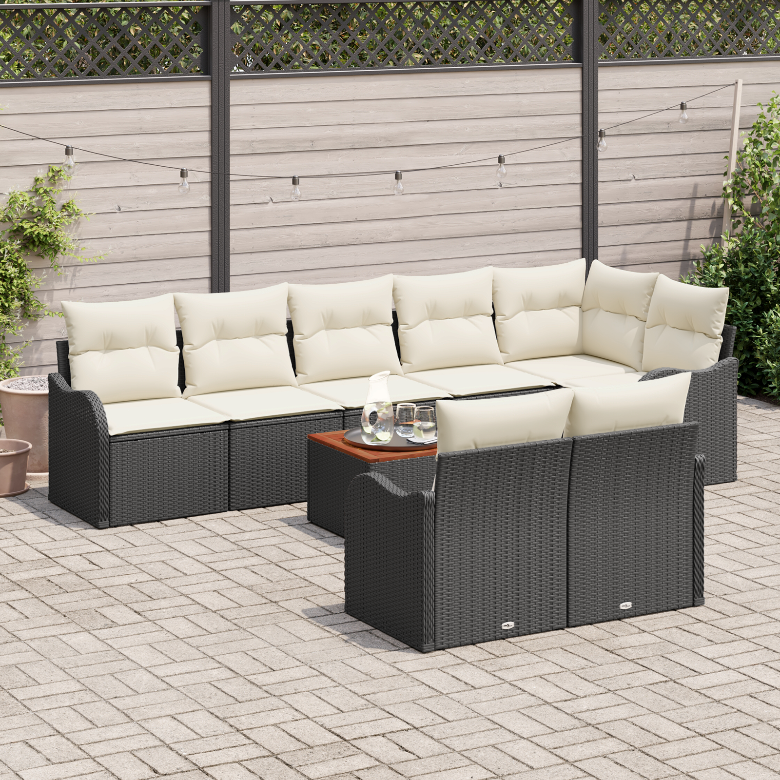 vidaXL 9-delige tuinbankset met kussens in zwart poly rattan en acacia