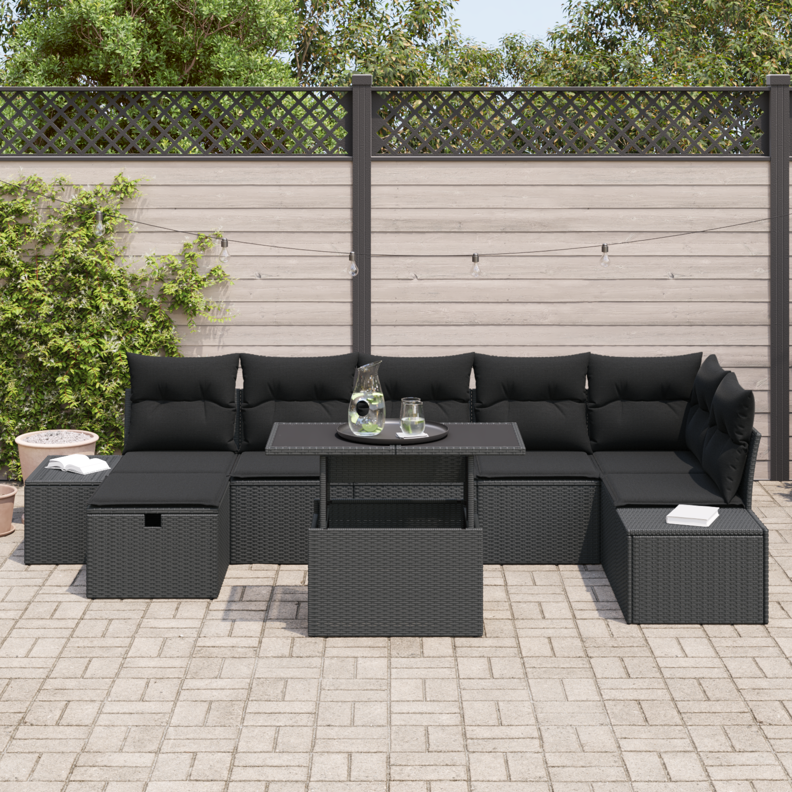 vidaXL 8-delige tuinsofacombinatie met kussens in zwart poly rattan